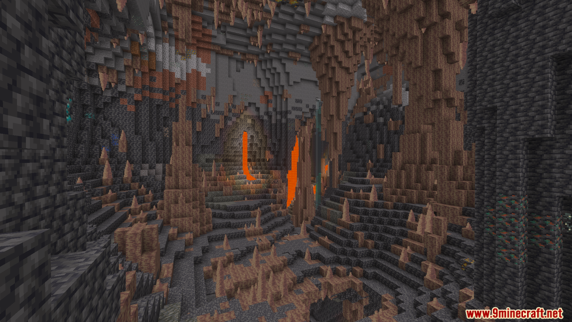 The same cave clearly visible with permanent night vision enabled by the addon