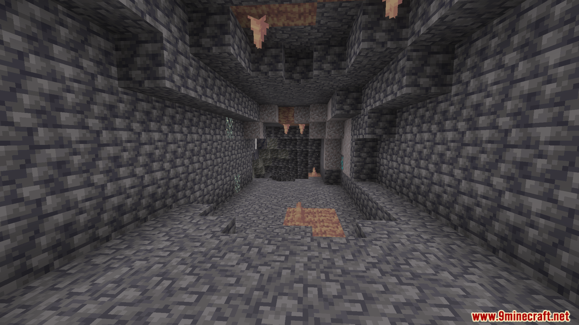 Brightly lit deepslate tunnel explored without placing any torches or using potions