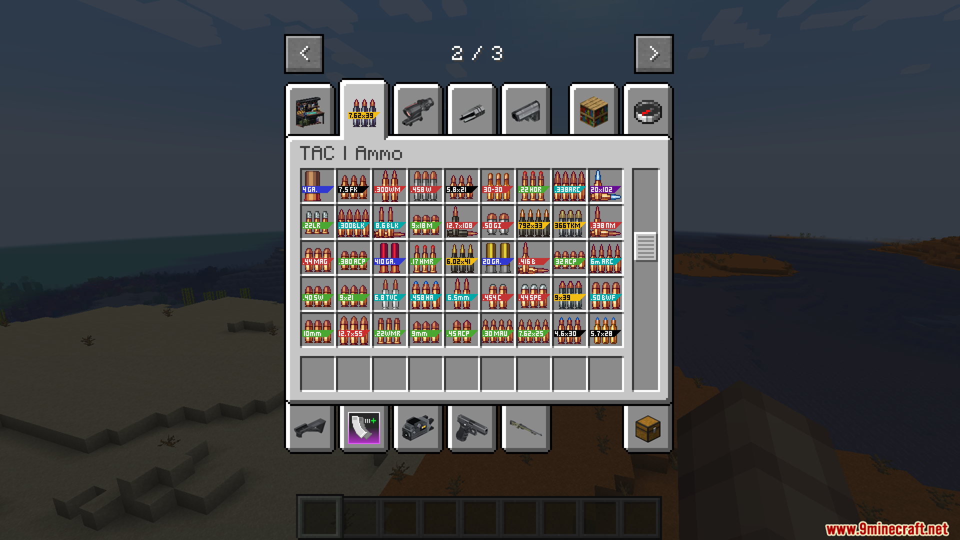 TACZ Endless Ammo Mod Screenshot 2 Creative mode inventory showing a large selection of different bullet types