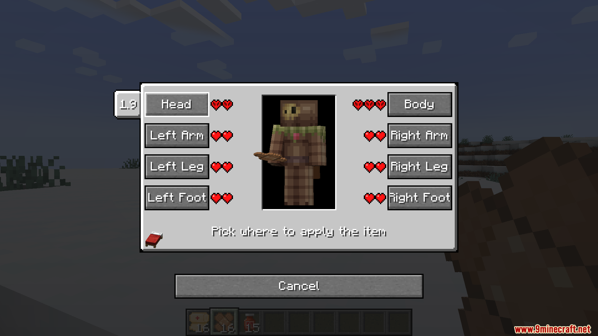 TACZ First Aid Compat Mod Screenshot 5 Interface displaying health status for various body parts in the Minecraft game