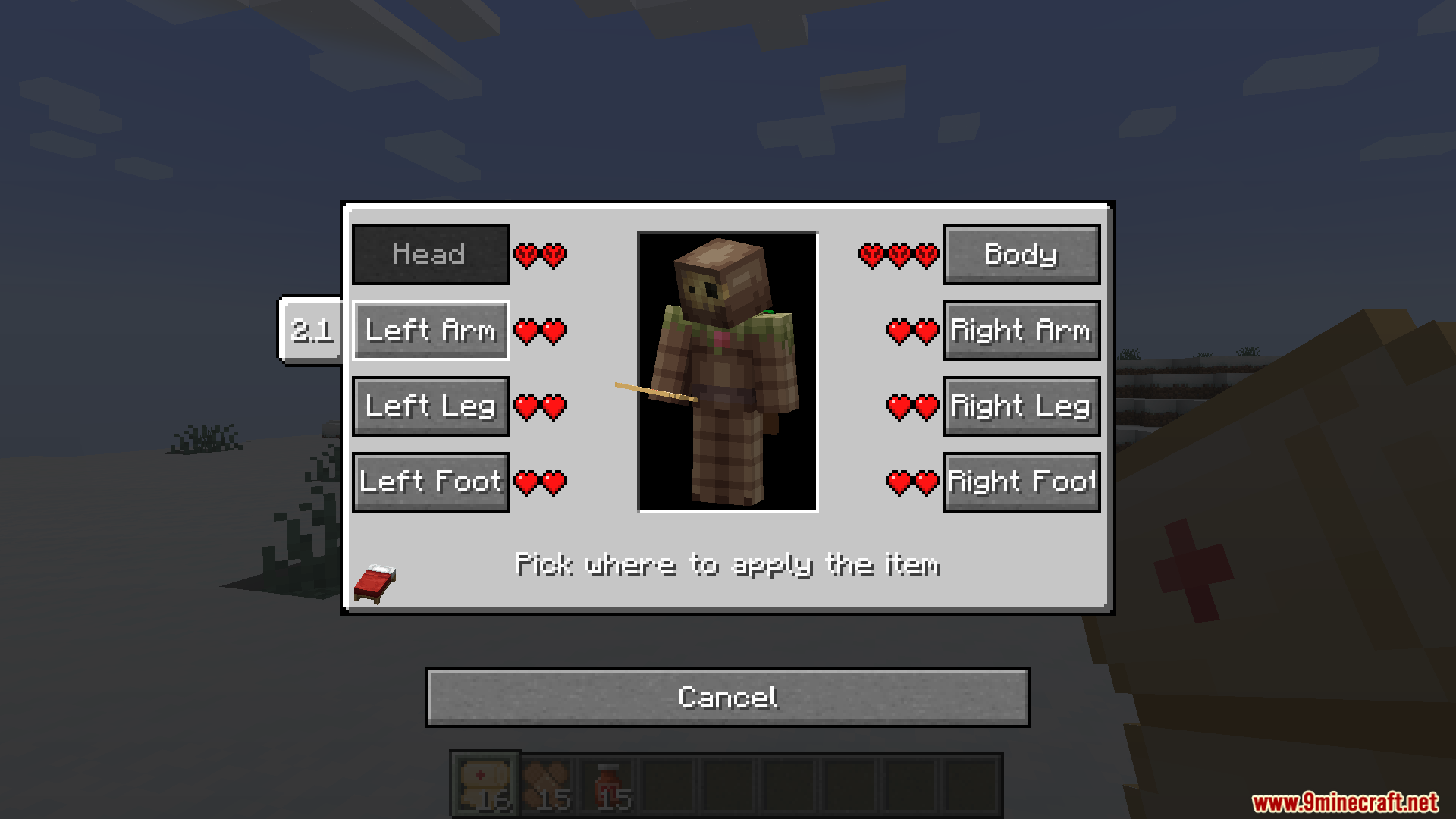 TACZ First Aid Compat Mod Screenshot 6 Menu for choosing which body part to heal with medical items in Minecraft