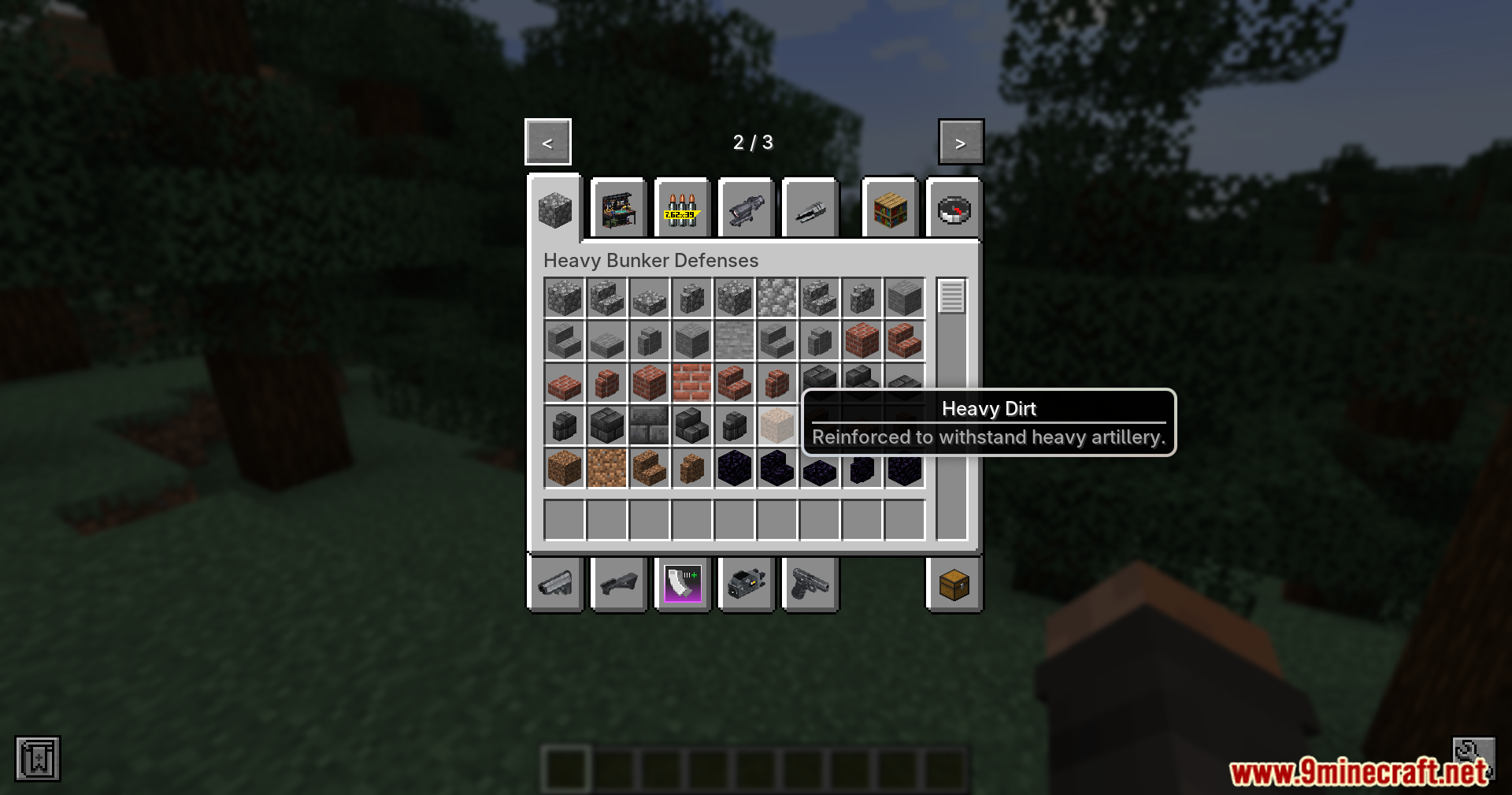 Heavy dirt blocks in the creative menu reinforced against heavy artillery shells