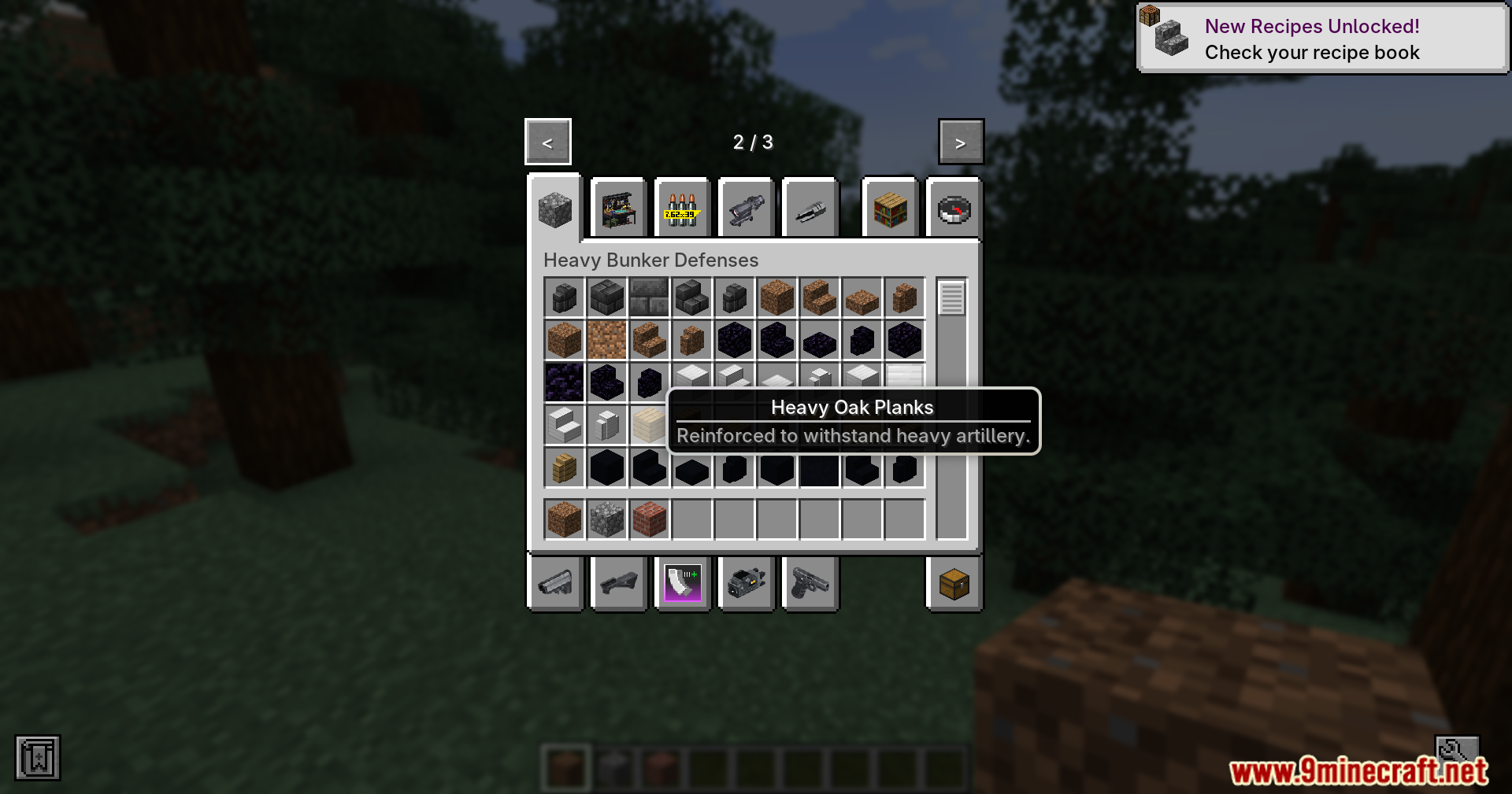 Inventory screen displaying reinforced building blocks from the TACZ Heavy Bunker Mod