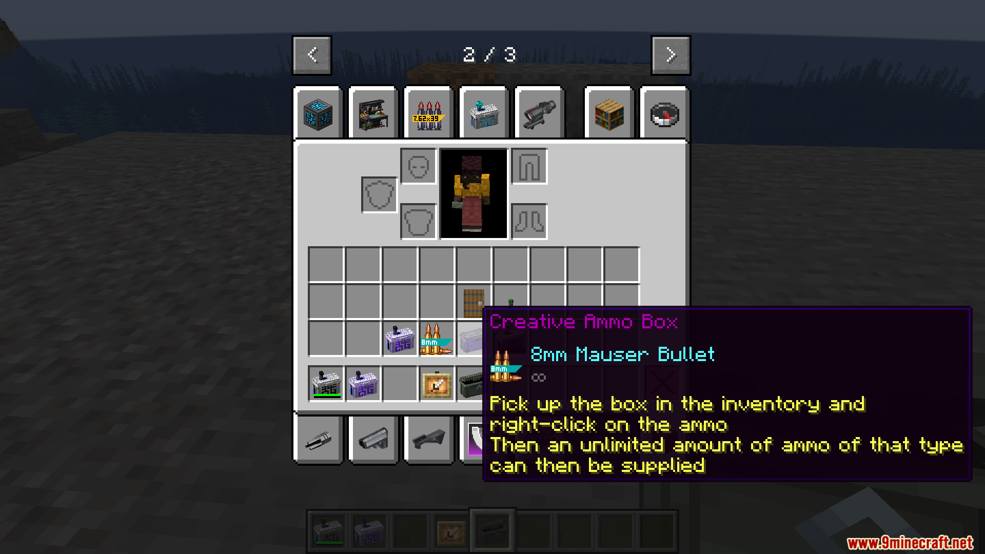 TaCZ Refined Ammo Box Mod Screenshot 6 Inventory screen showing a Creative Ammo Box with infinite Mauser bullets