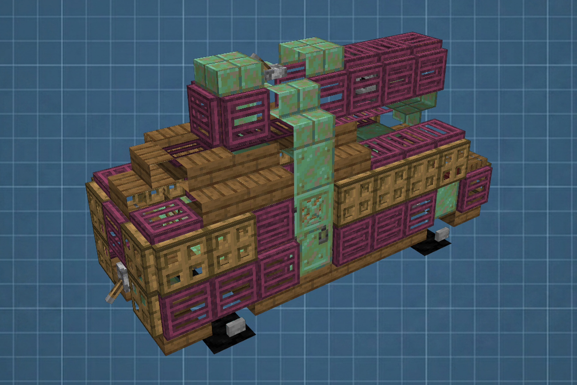 Tank and Cannons Schematic Screenshots 1 A large copper tank and three cannons placed on a flat sandy terrain