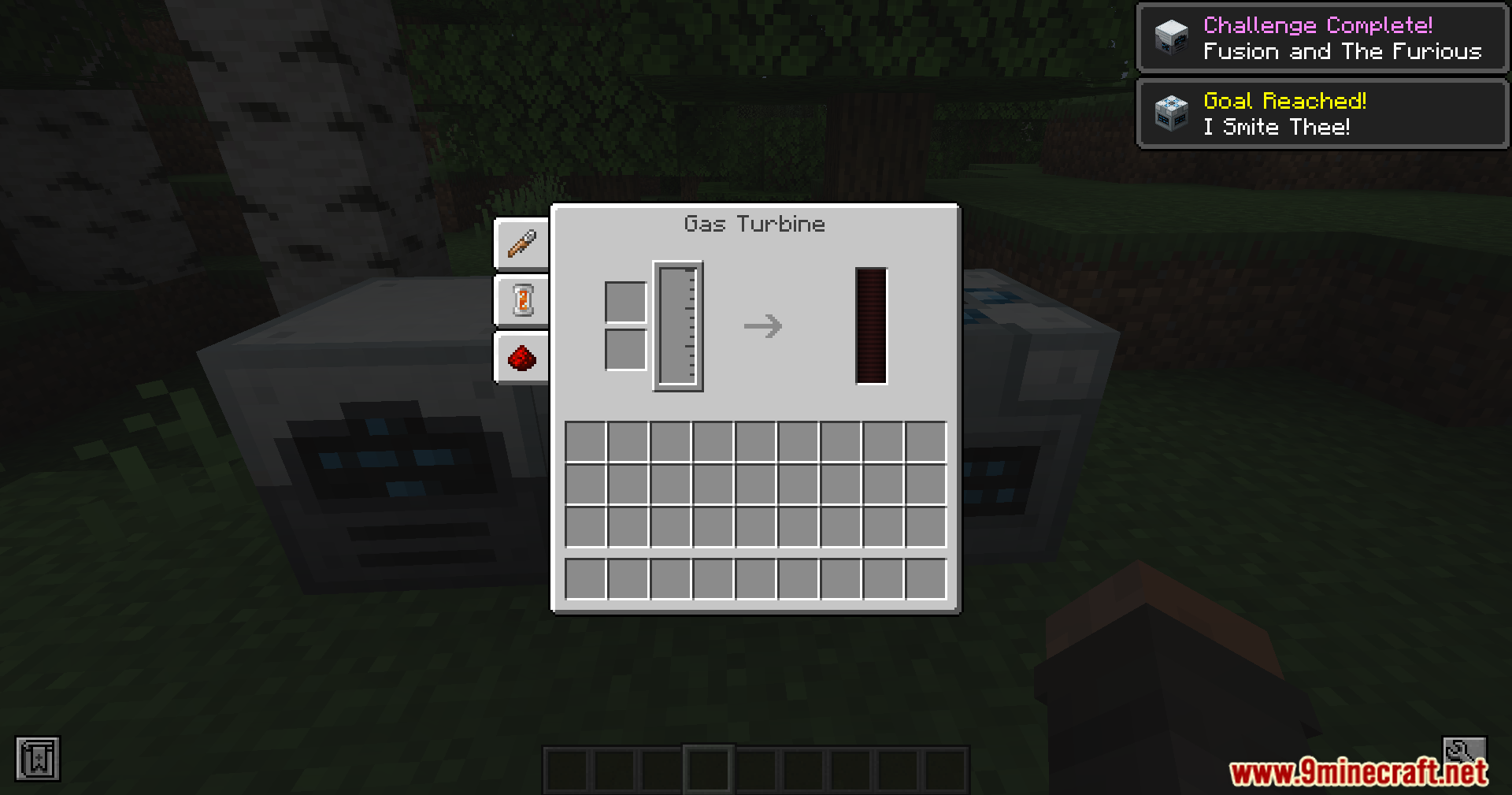 Tech Reborn Mod Screenshot 11 The Gas Turbine interface from Tech Reborn mod showing progress and achievements