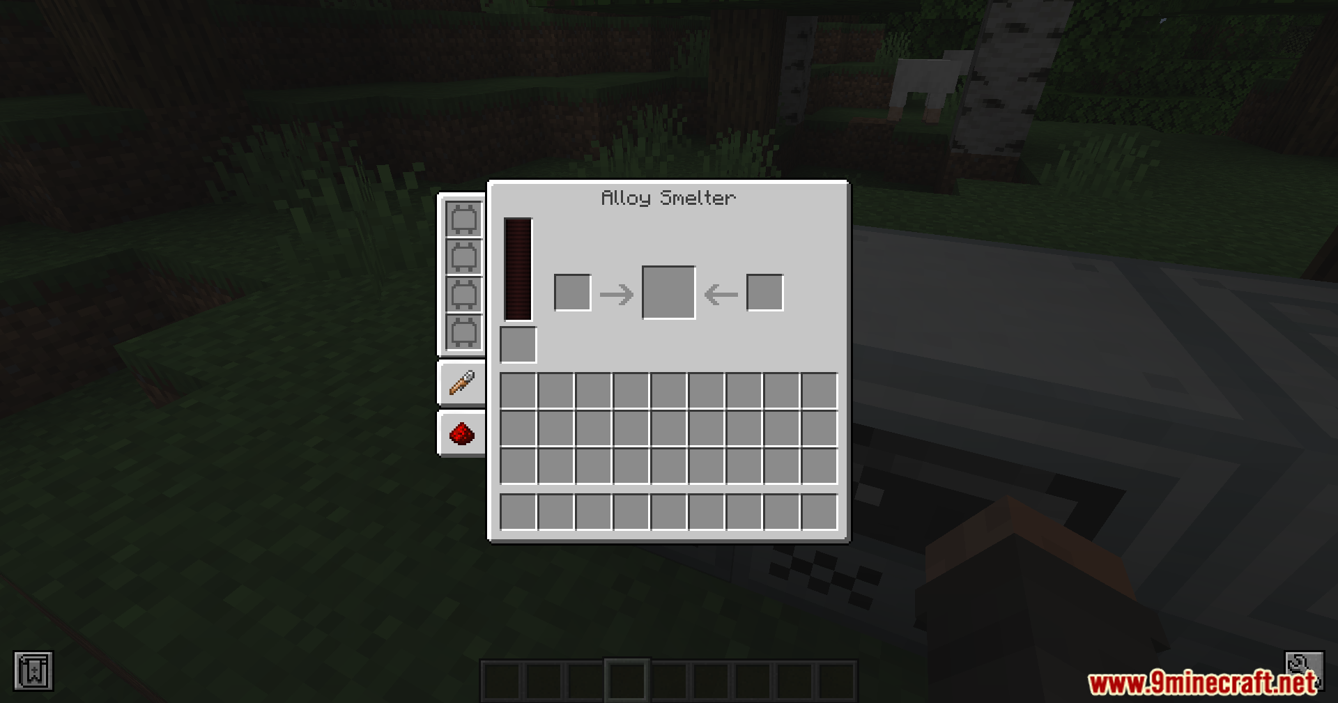 Tech Reborn Mod Screenshot 4 The Alloy Smelter interface from Tech Reborn showing various item processing slots