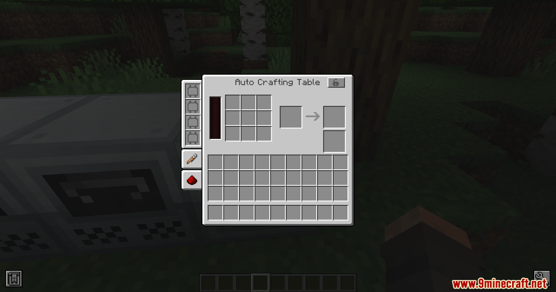 Tech Reborn Mod Screenshot 6 Auto Crafting Table user interface with a grid for automated item manufacturing