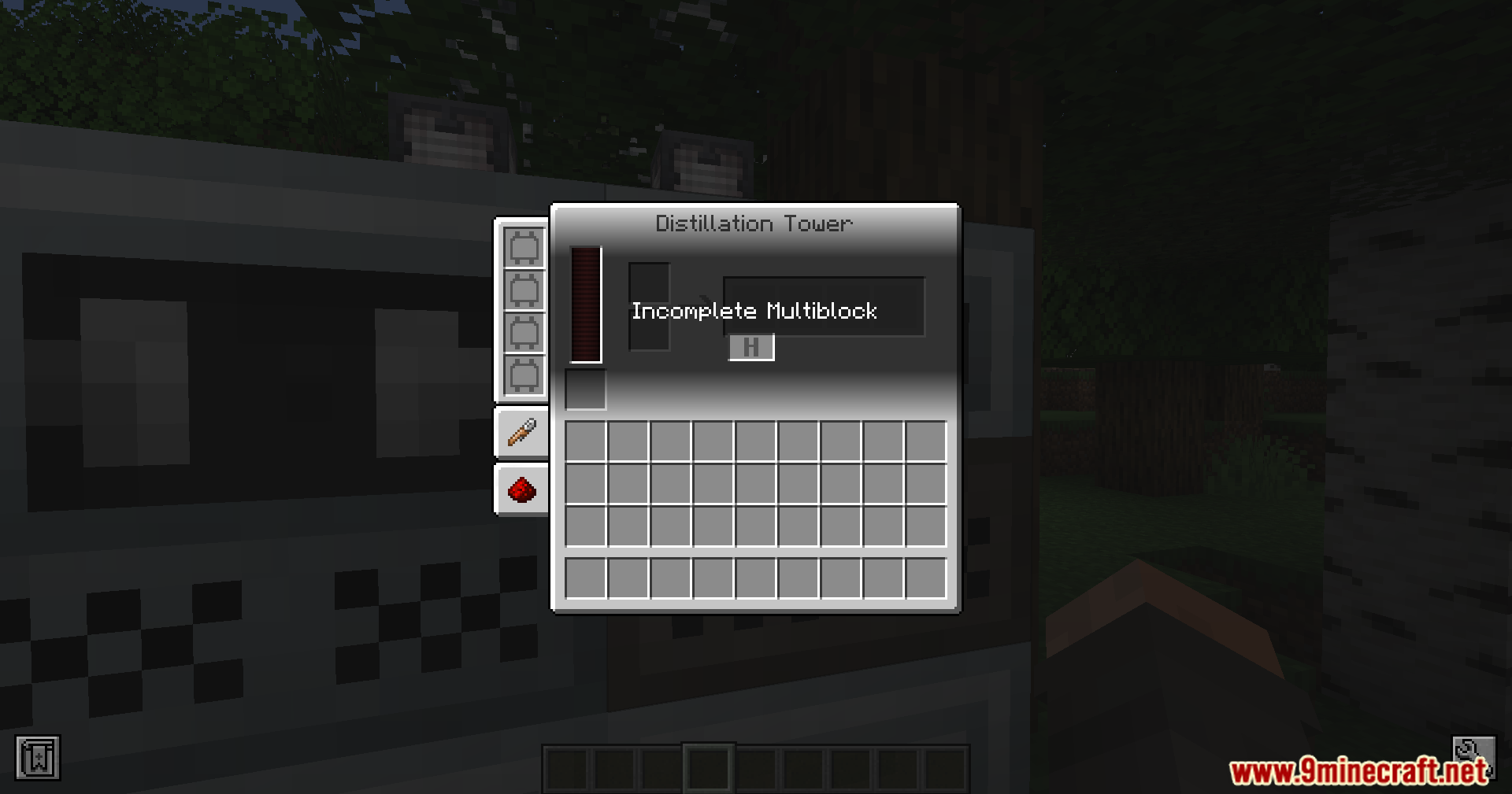 Tech Reborn Mod Screenshot 9 Distillation Tower interface from Tech Reborn mod showing an incomplete multiblock