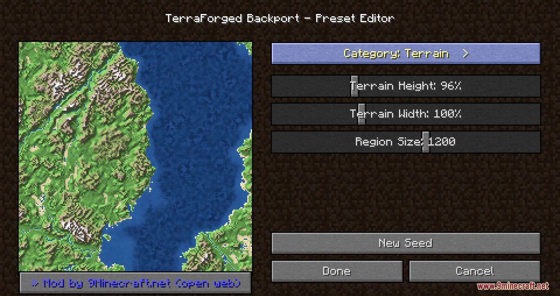 Customizing terrain height and region size using sliders in the menu