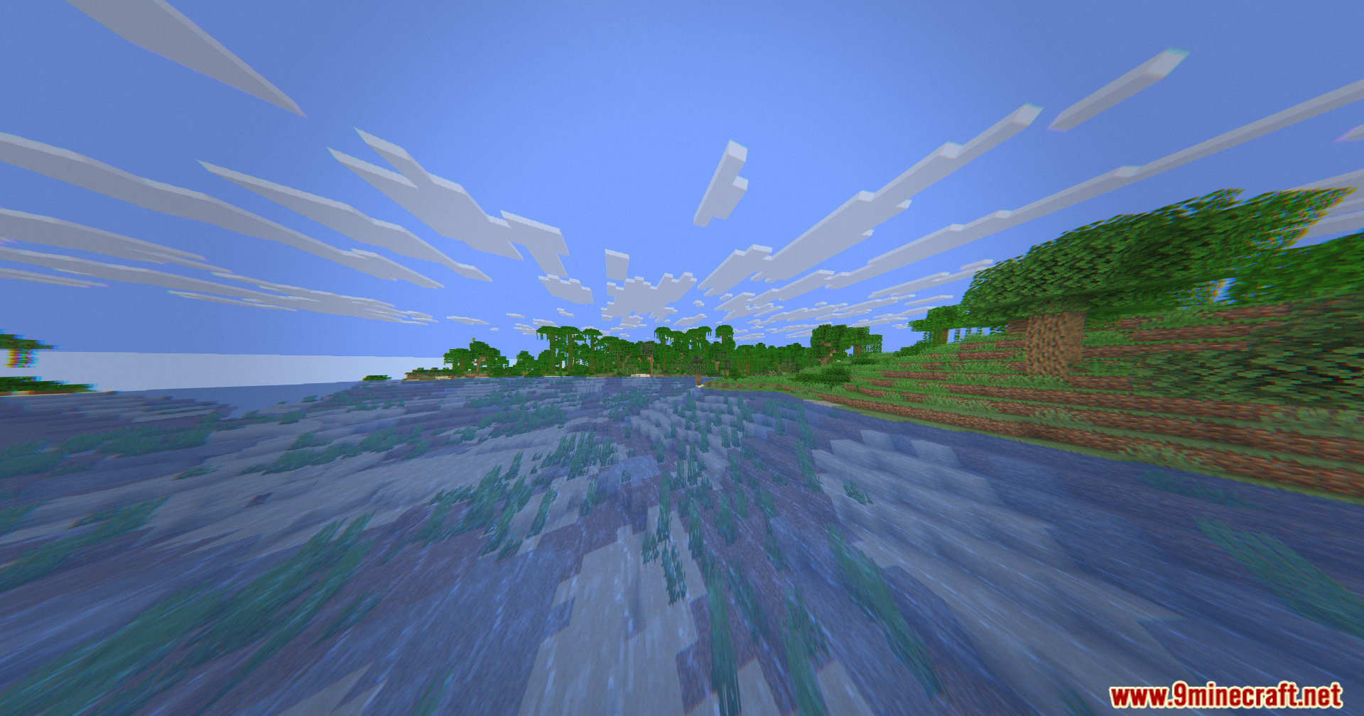 Wide angle view of a jungle coastline using the 360W Shaders
