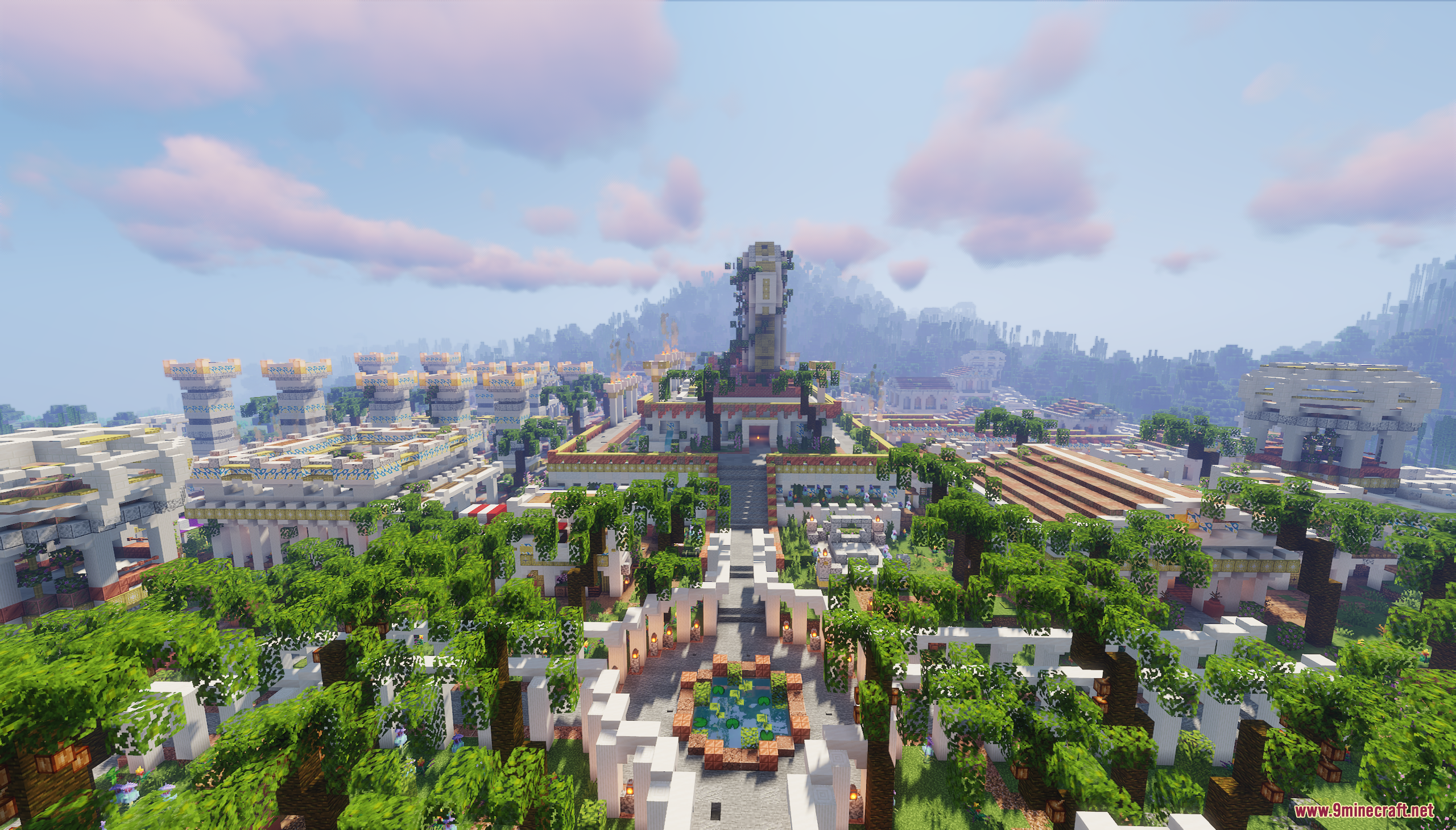 The Ancient City Map Screenshot 5 Panoramic view of the Ancient City Map with white stone structures and gardens