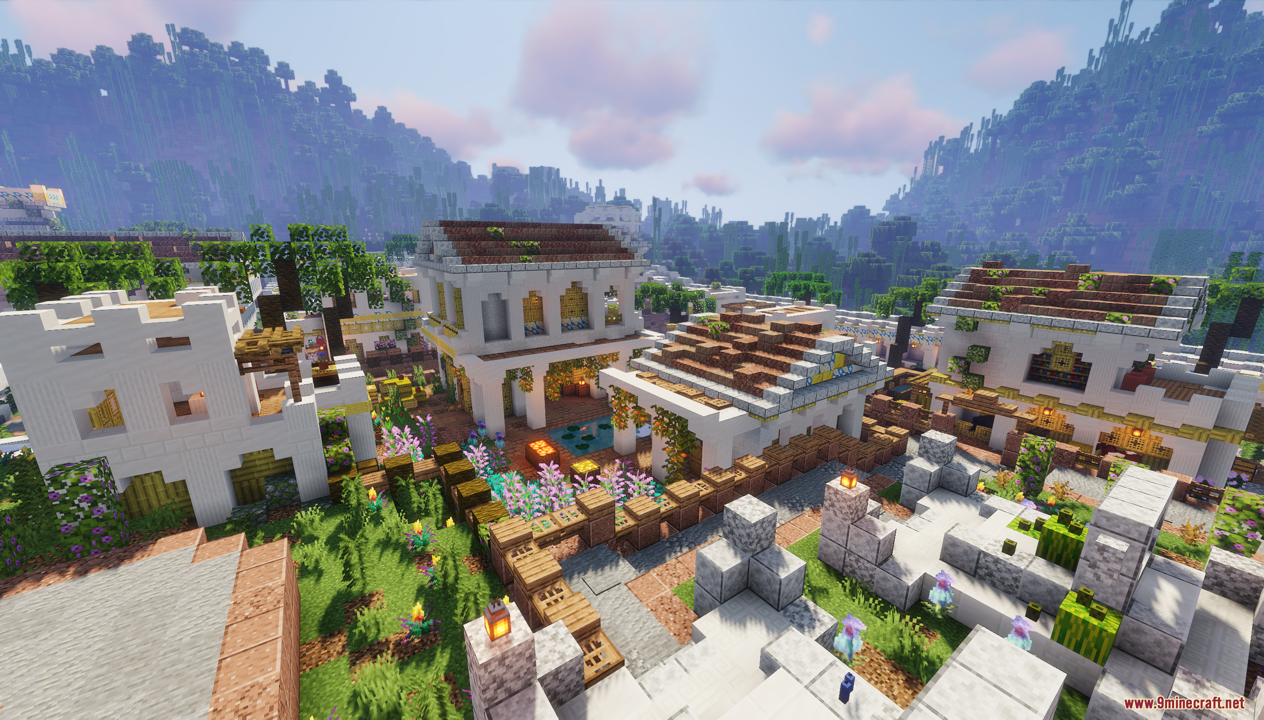 The Ancient City Map Screenshot 7 Detailed view of white stone houses and gardens in an ancient city