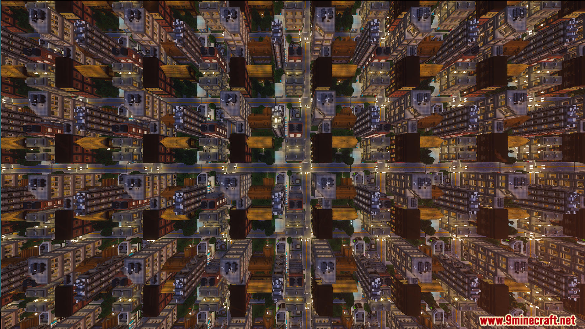 Top down view of the Infinite City Map showing repeating blocks of apartments