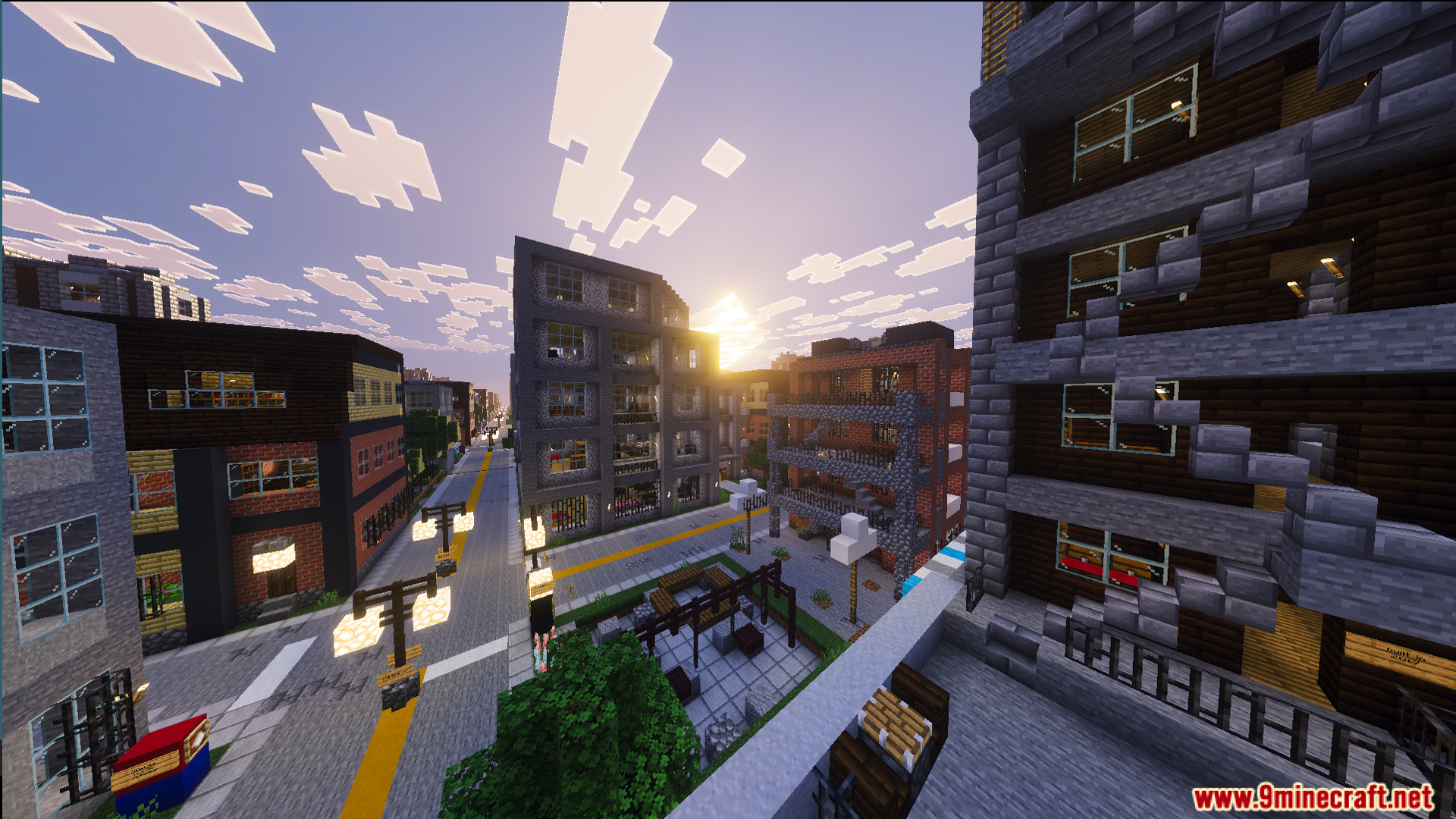 Endless repeating streets with identical apartment buildings in the Infinite City Map