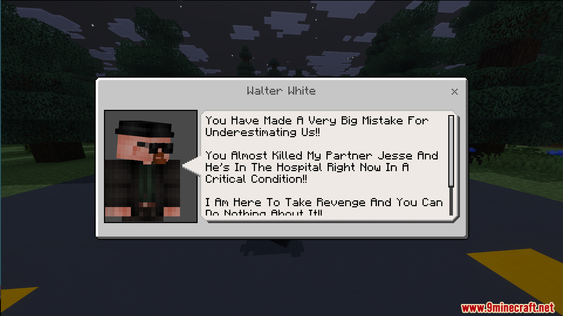 Dialogue box from Walter White talking about revenge for his partner Jesse