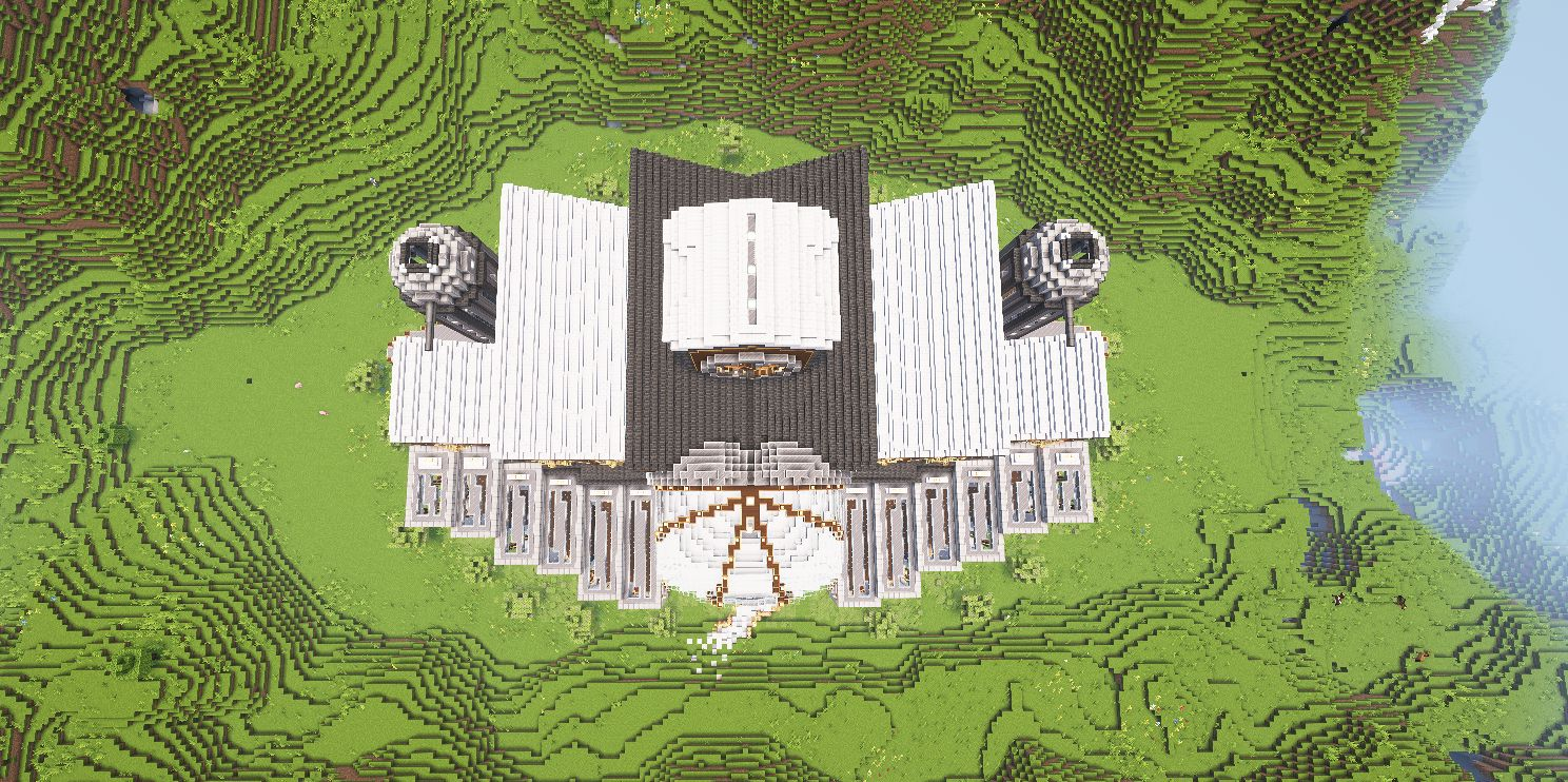 Aerial view of The Palace of Order showing its massive symmetrical design