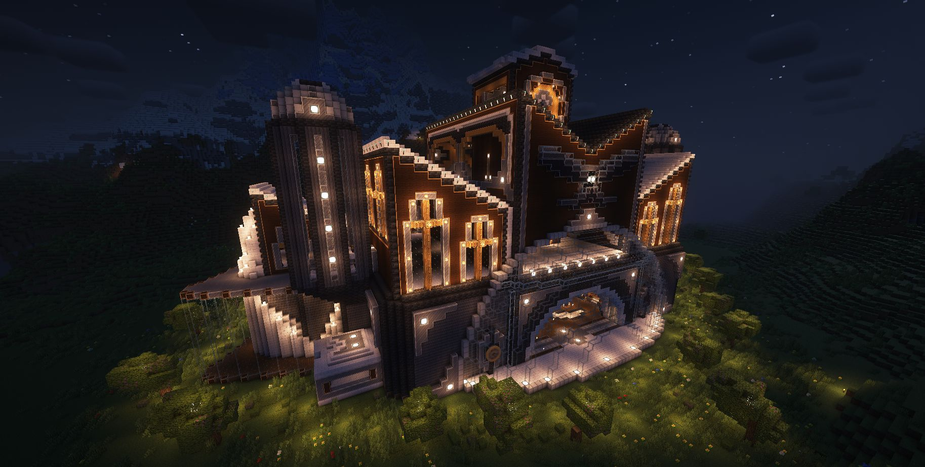 The Palace of Order schematic featuring a massive building with glowing windows