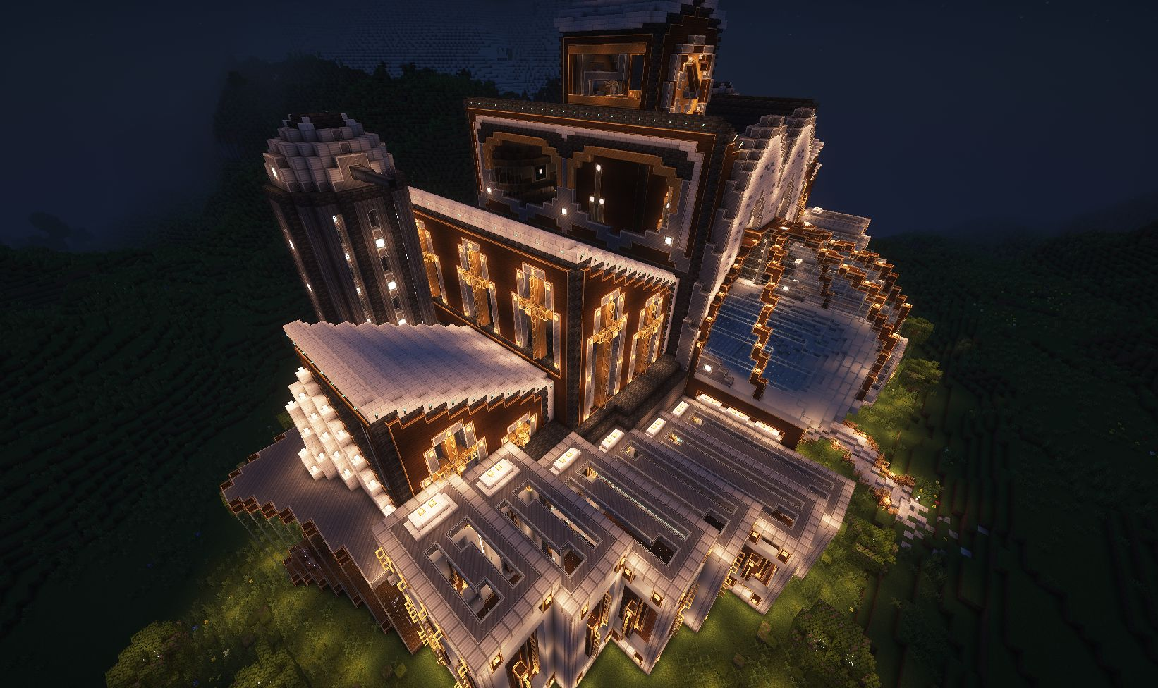 The Palace of Order schematic featuring a massive illuminated building at night