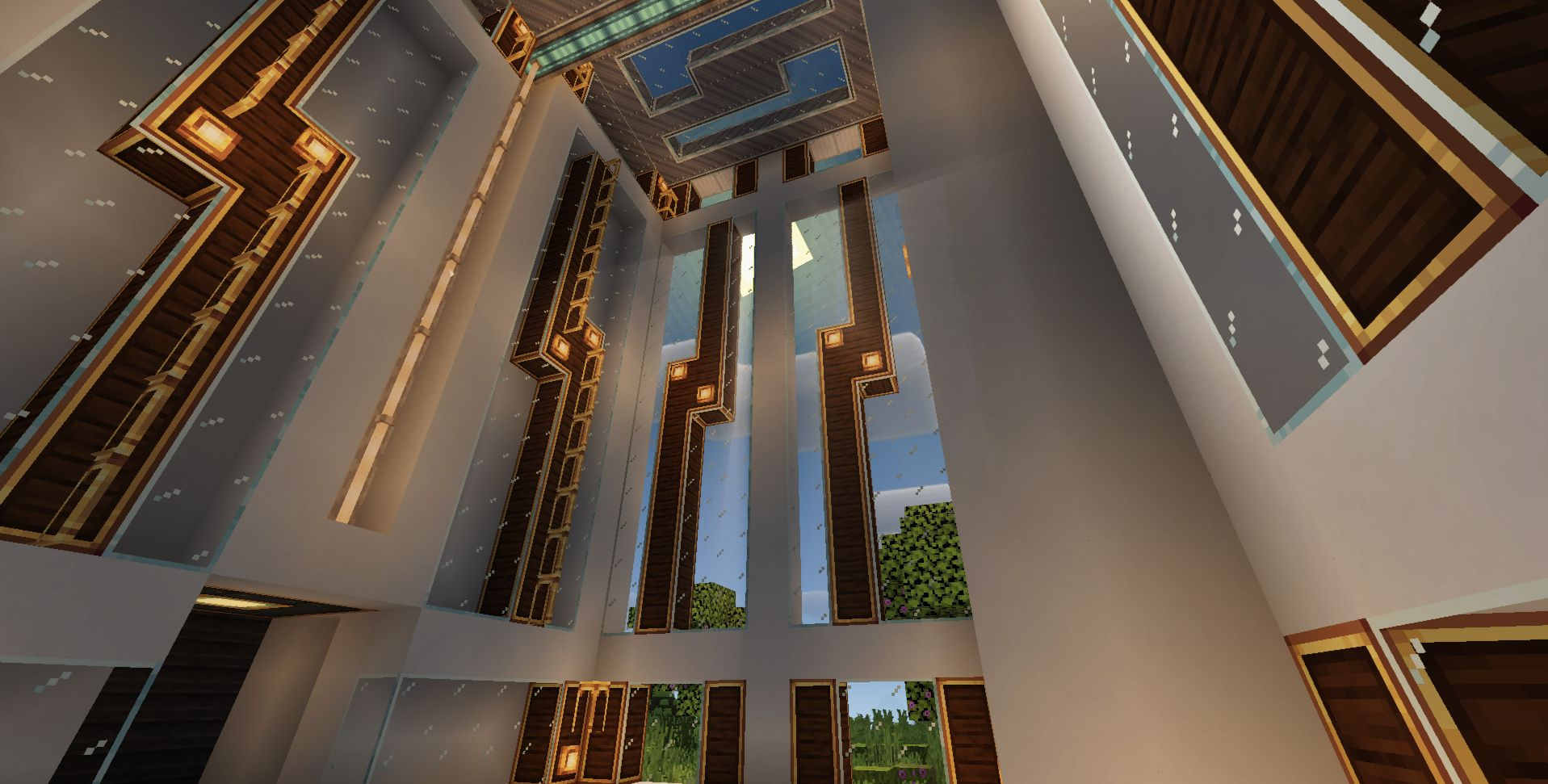 Interior of The Palace of Order with tall white pillars and windows