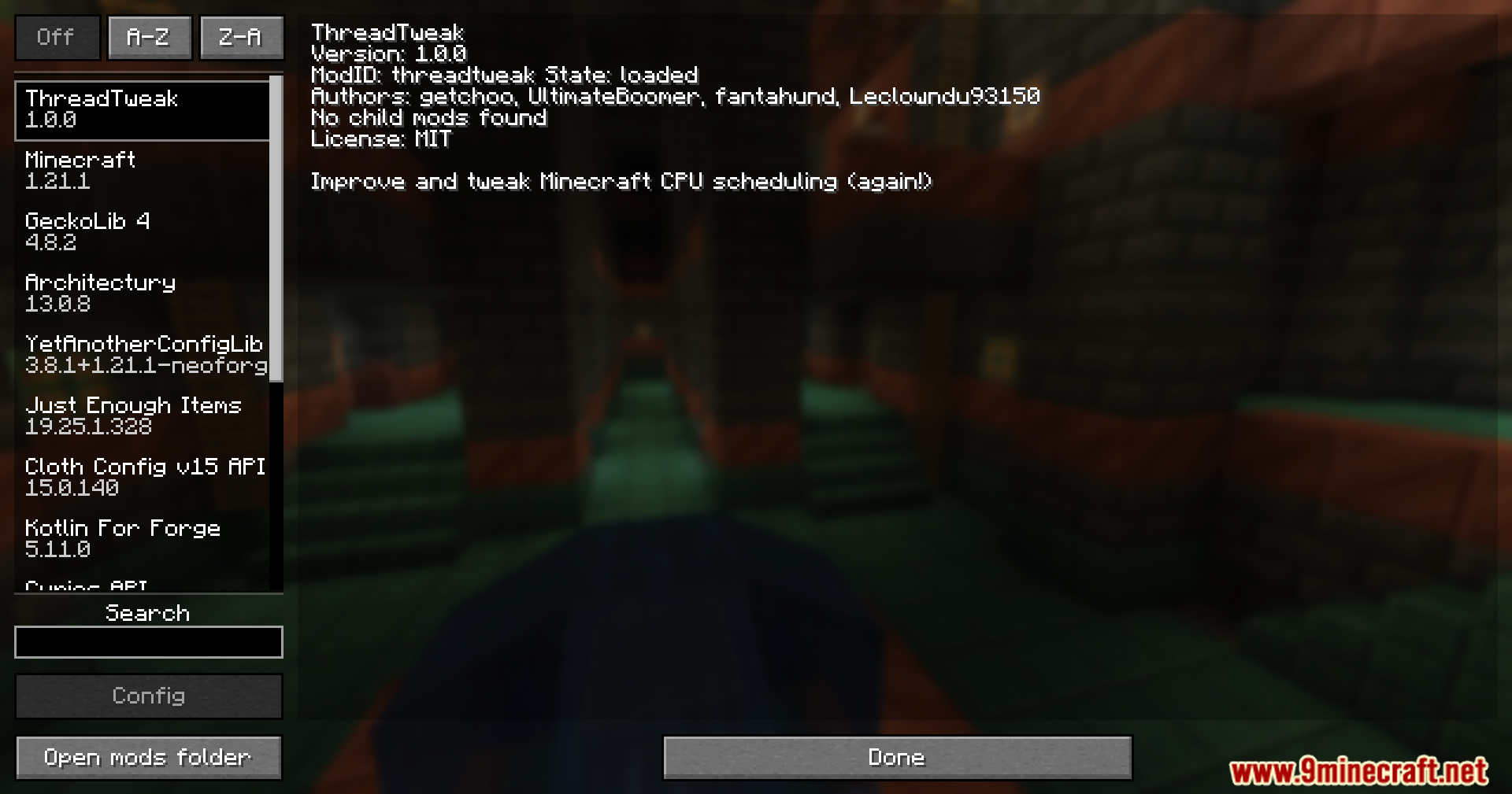 Thread Tweak Reforged Mod Screenshot 1 A player navigates the ThreadTweak Reforged mod menu to adjust game settings