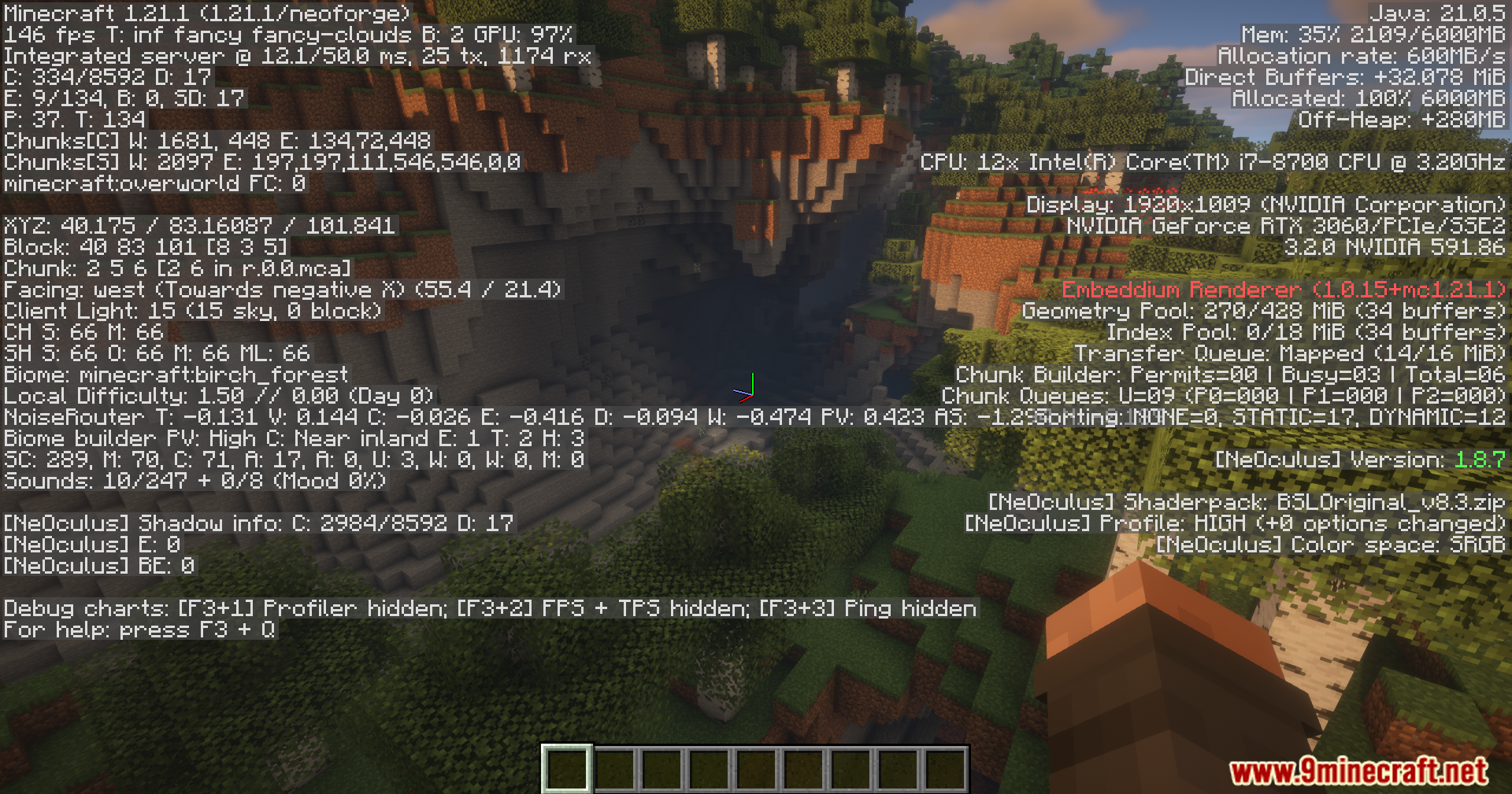 Thread Tweak Reforged Mod Screenshot 4 Thread Tweak Reforged mod performance metrics displayed in a birch forest