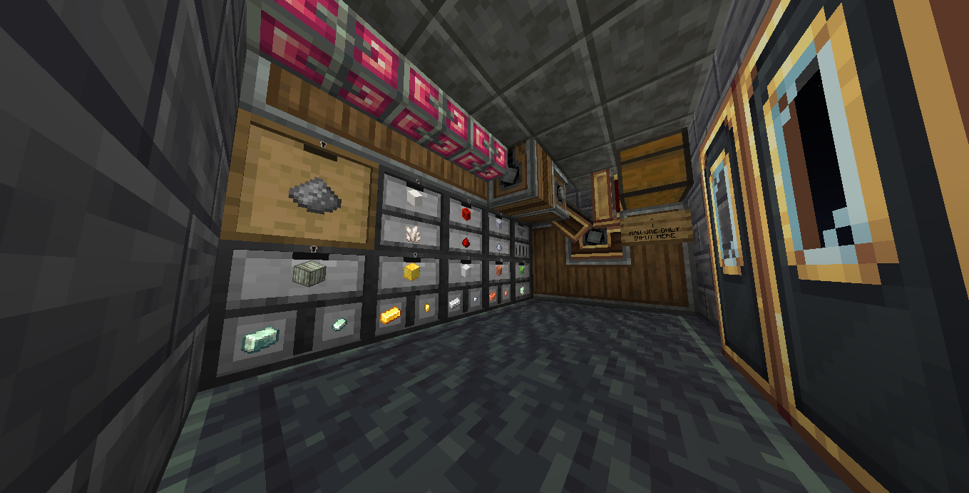 Interior view of the Tiber S Efficient Ore Processor showing storage drawers