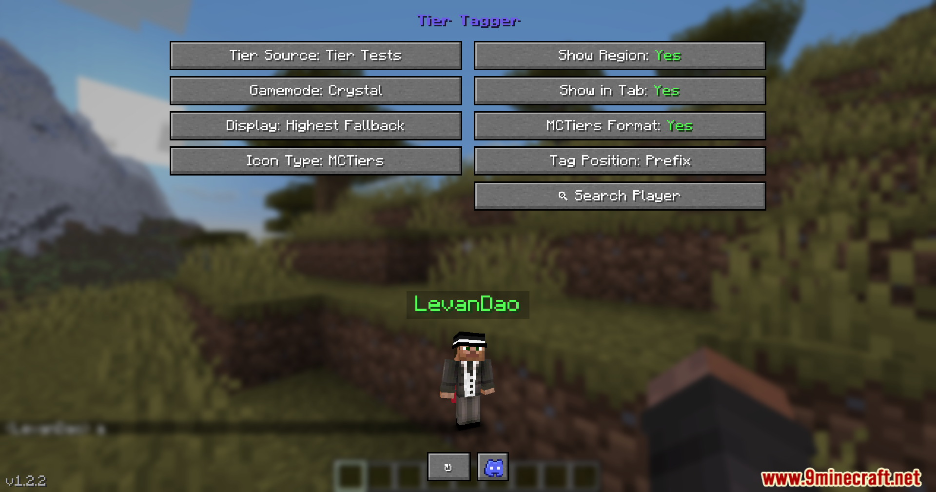 Configuration screen for player rank tags with a live character preview window