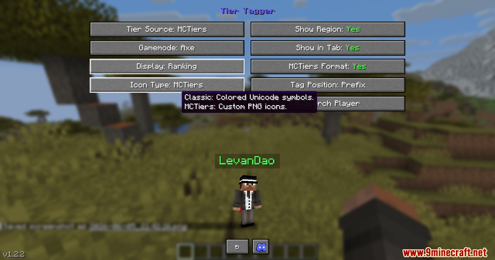 Settings menu showing options for classic symbols or custom icons in Minecraft