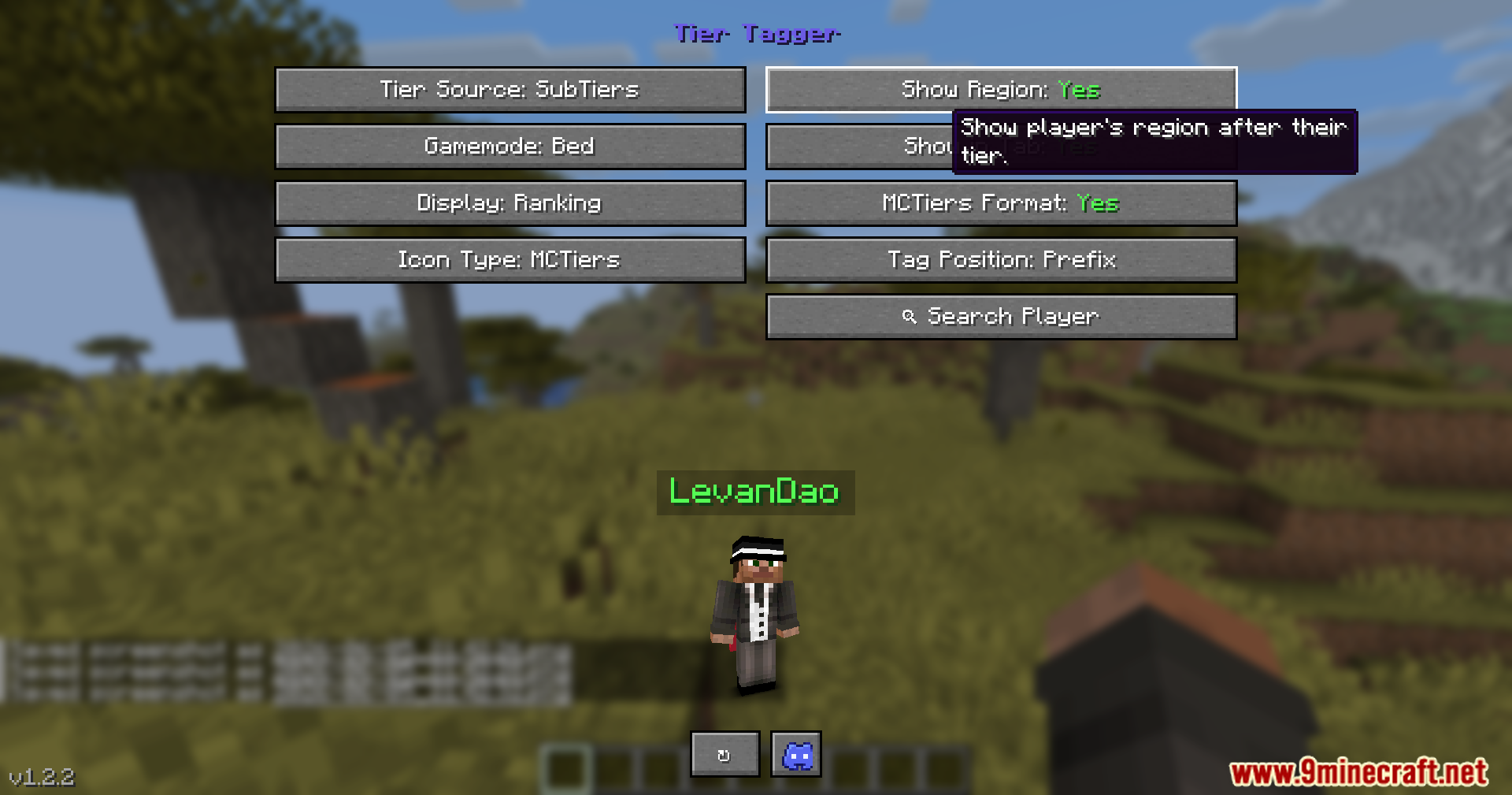 A tooltip in the settings menu explains the region display configuration option