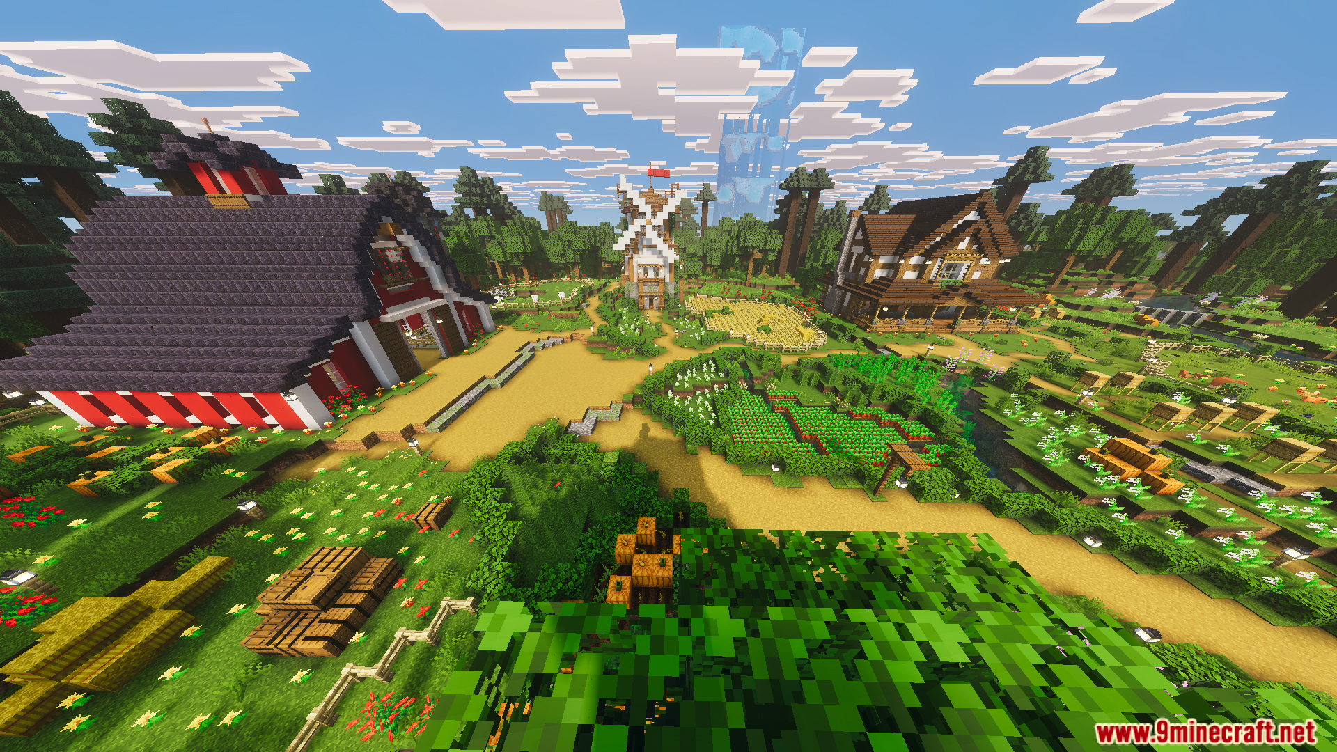Tiny Takeover Farmstead Map features a large red barn and scenic landscape