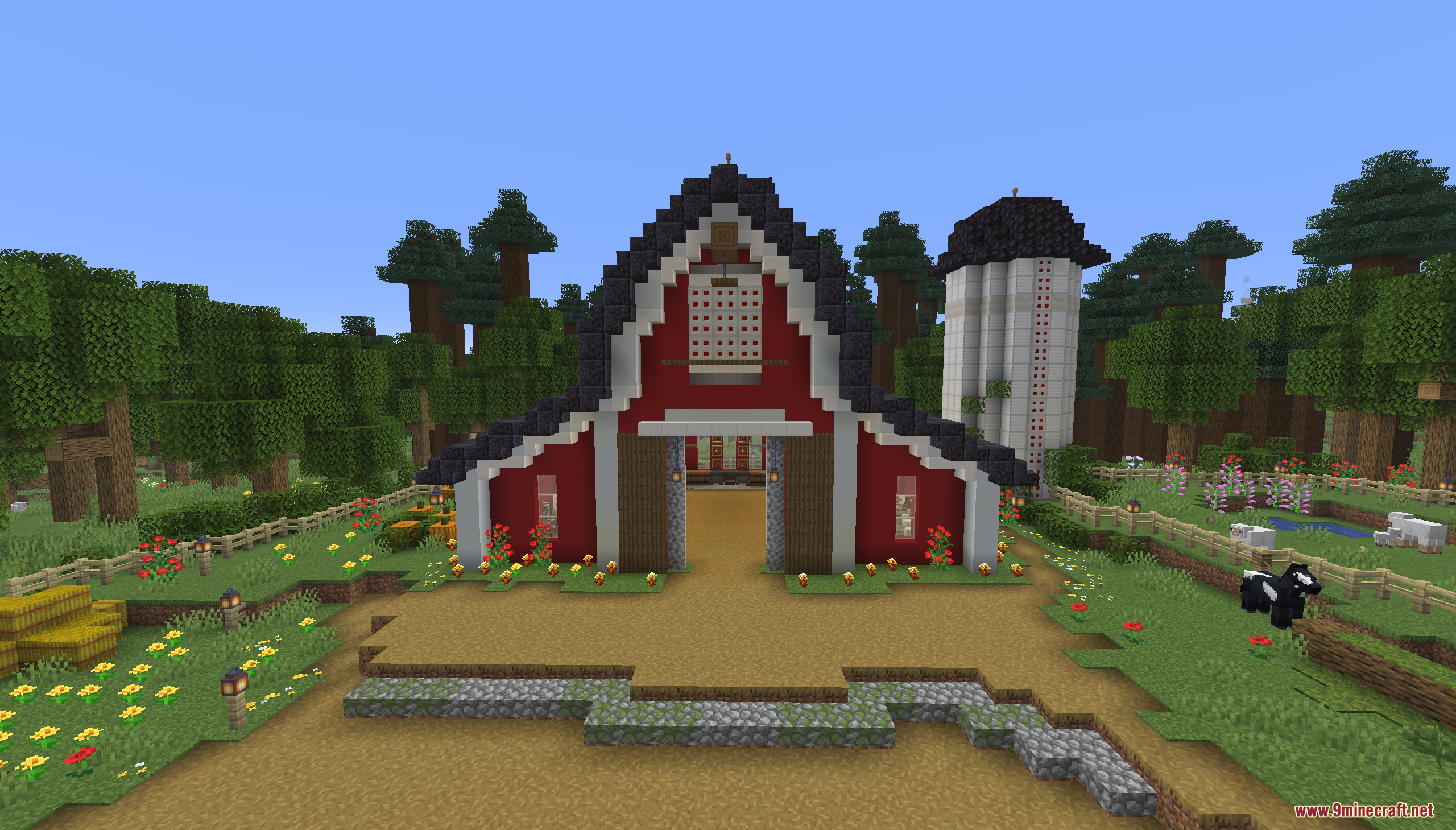 Tiny Takeover Farmstead Map Screenshot 4 A large red barn and white silo surrounded by flowers and farm animals