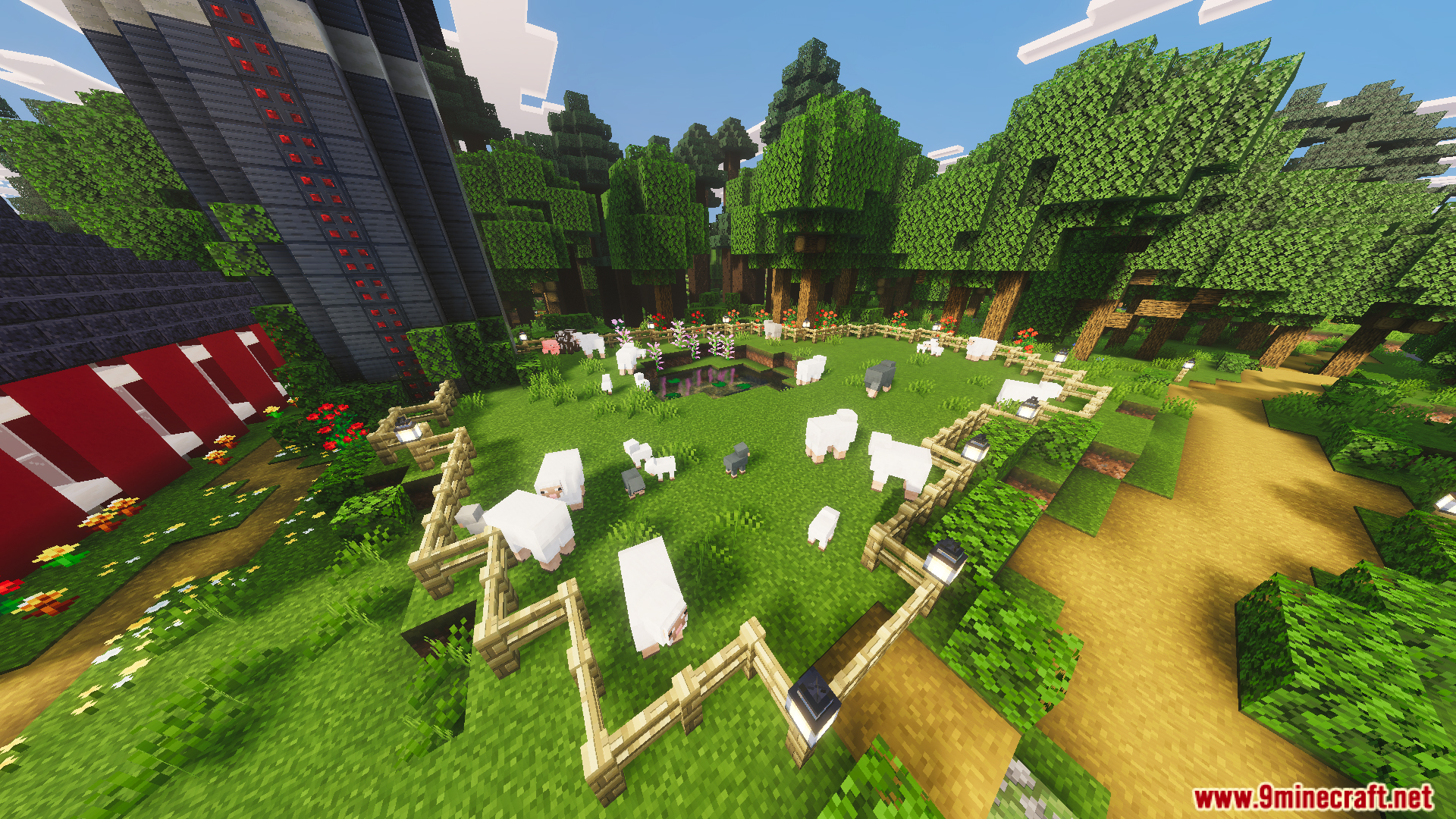 Tiny Takeover Farmstead Map features sheep grazing in a fenced animal pen