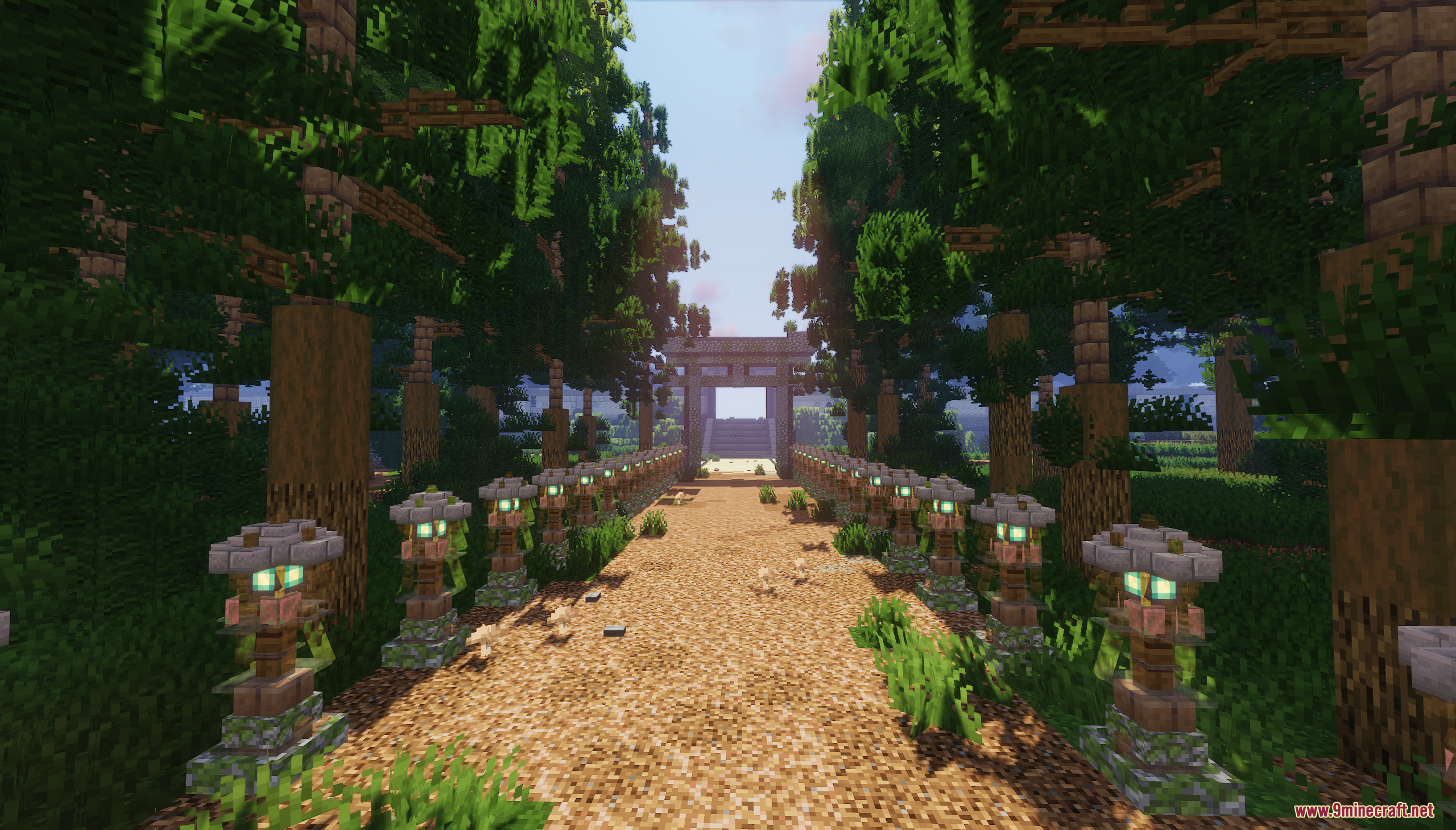 Tokyo Jujutsu High Map Screenshot 1 Stone lanterns line a dirt path leading to a traditional torii gate
