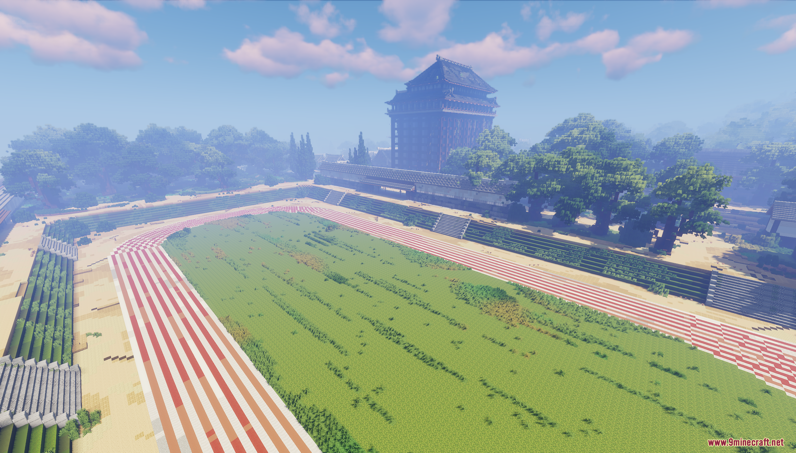 Tokyo Jujutsu High Map Screenshot 10 A large athletic field with a red and white running track