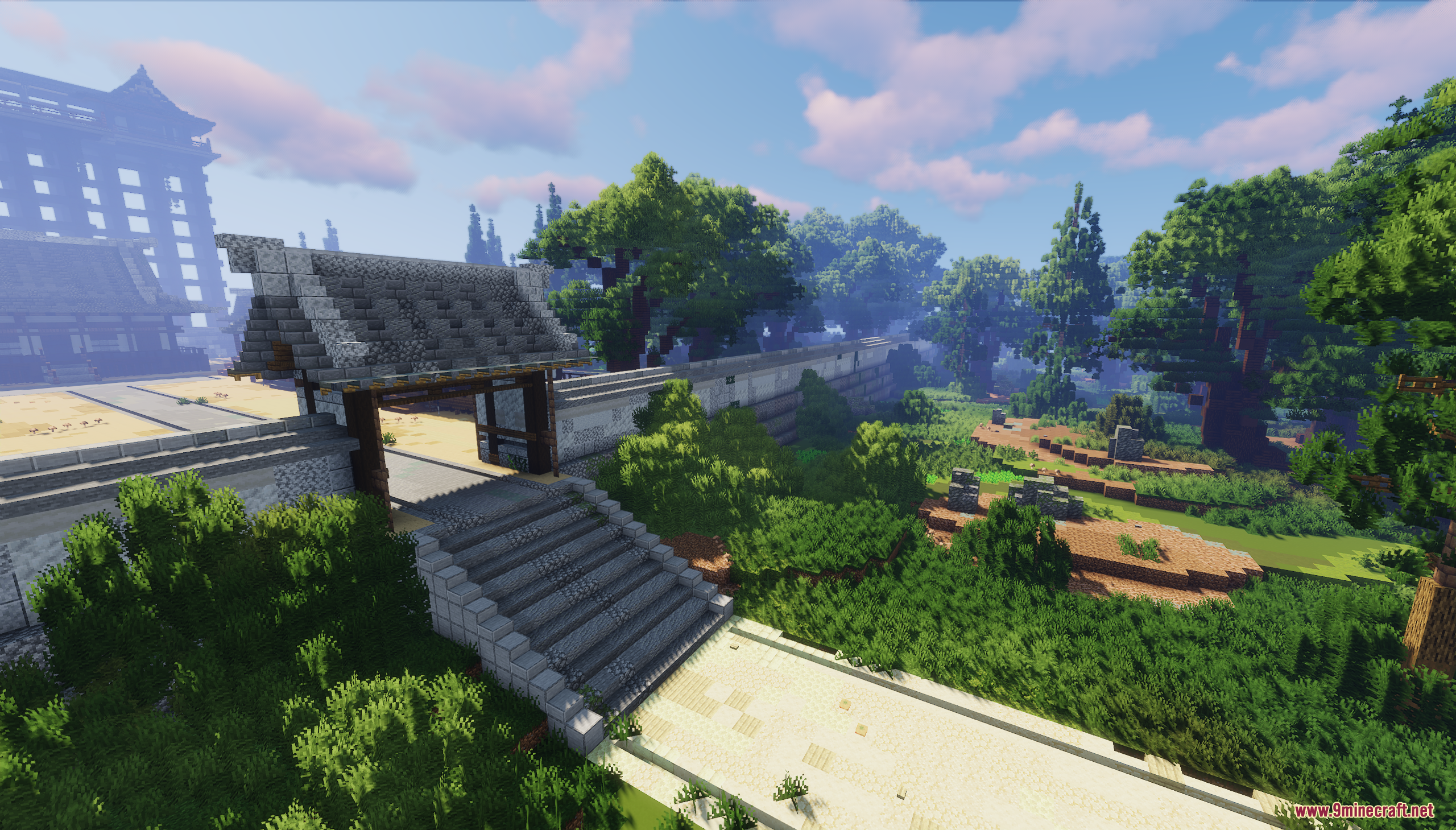 Tokyo Jujutsu High Map Screenshot 3 Stone stairs lead to a traditional Japanese gate surrounded by lush green trees