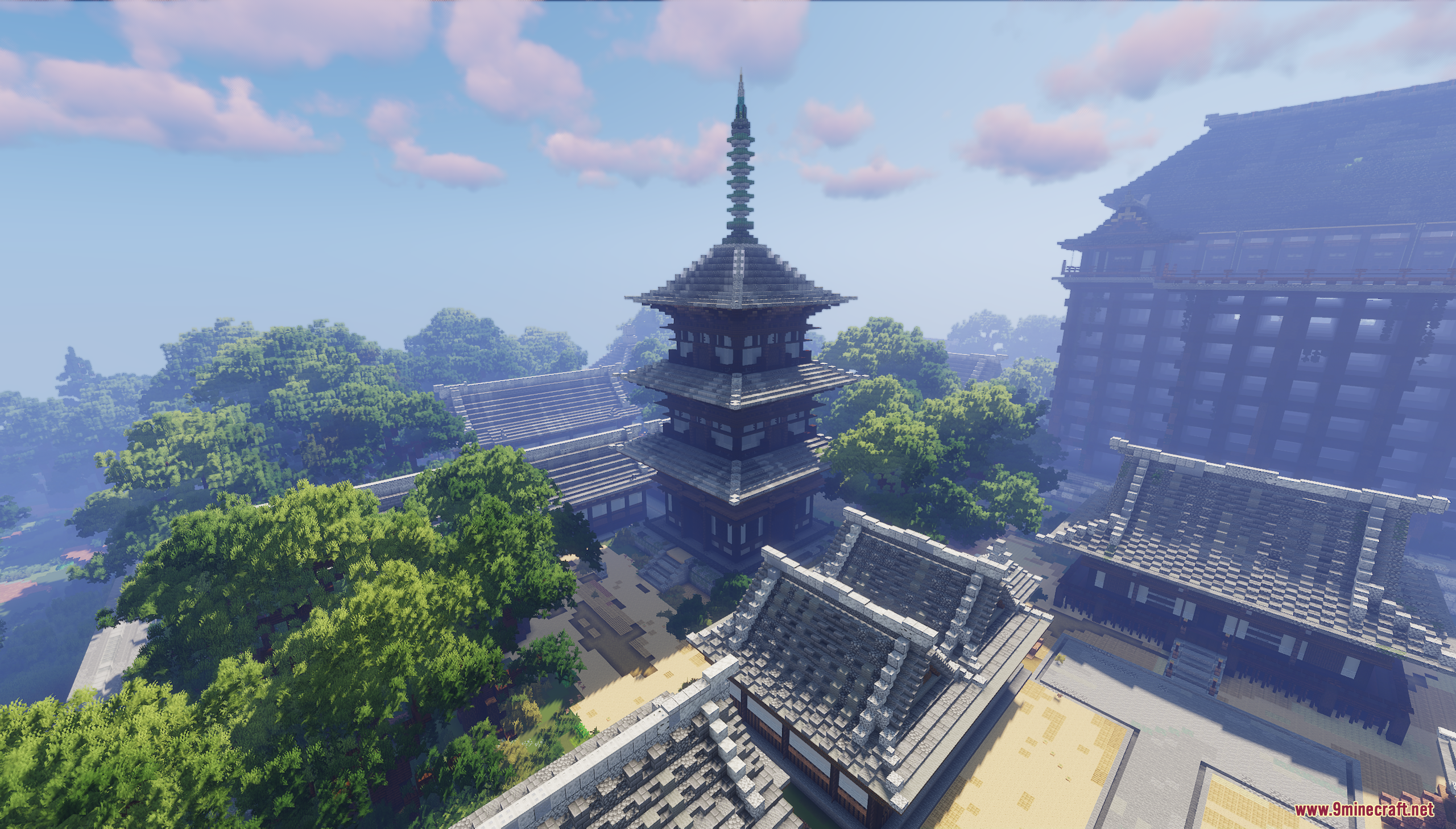 Tokyo Jujutsu High Map Screenshot 5 Aerial view of a traditional Japanese temple complex with a tall pagoda