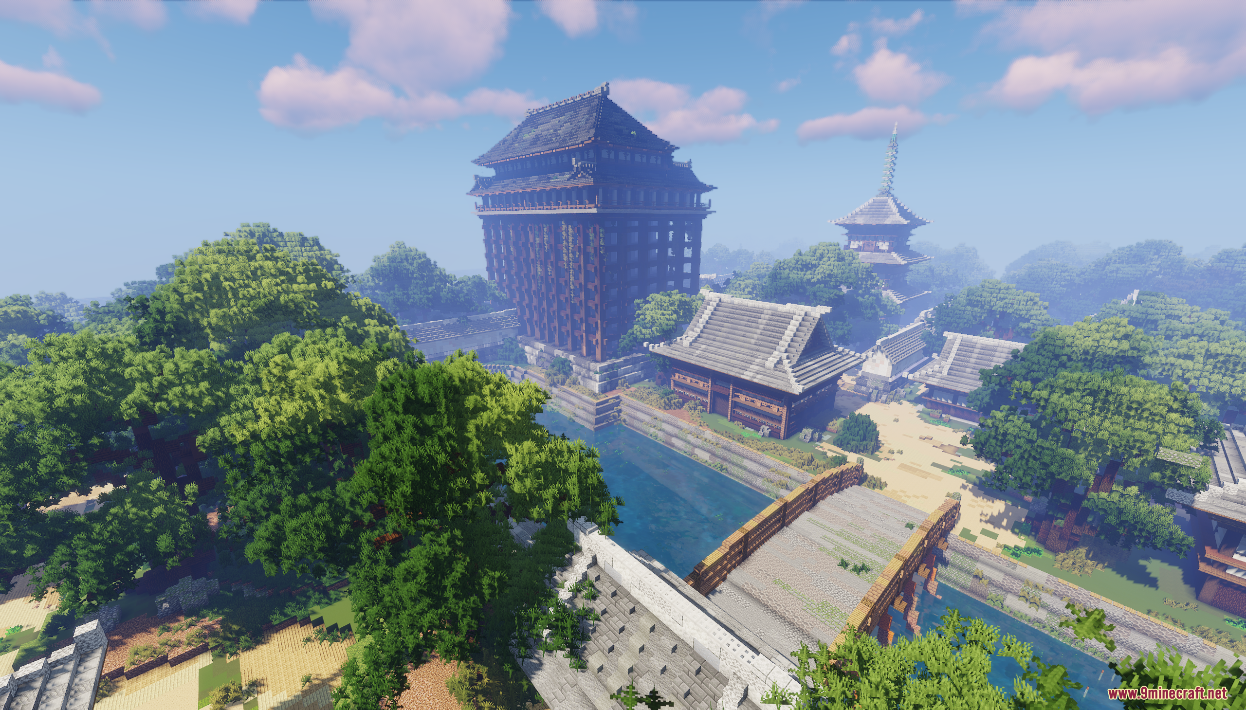 Tokyo Jujutsu High Map Screenshot 9 Traditional Japanese buildings and a bridge over a river in Tokyo Jujutsu High