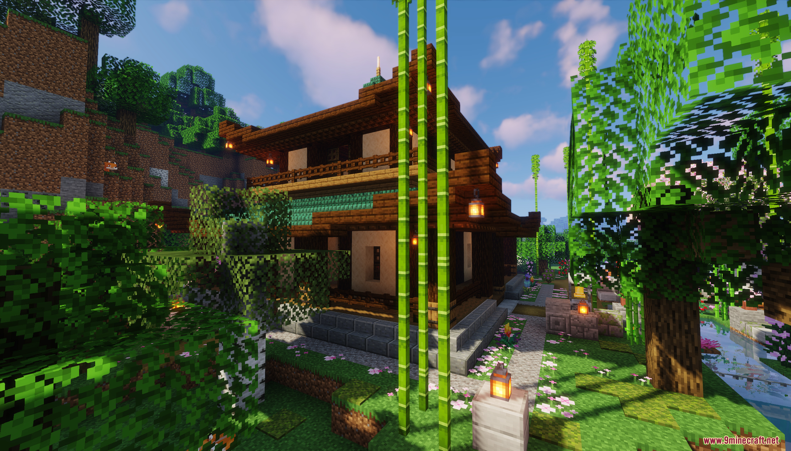 Exterior of the Traditional Japanese House Map surrounded by bamboo and lush greenery