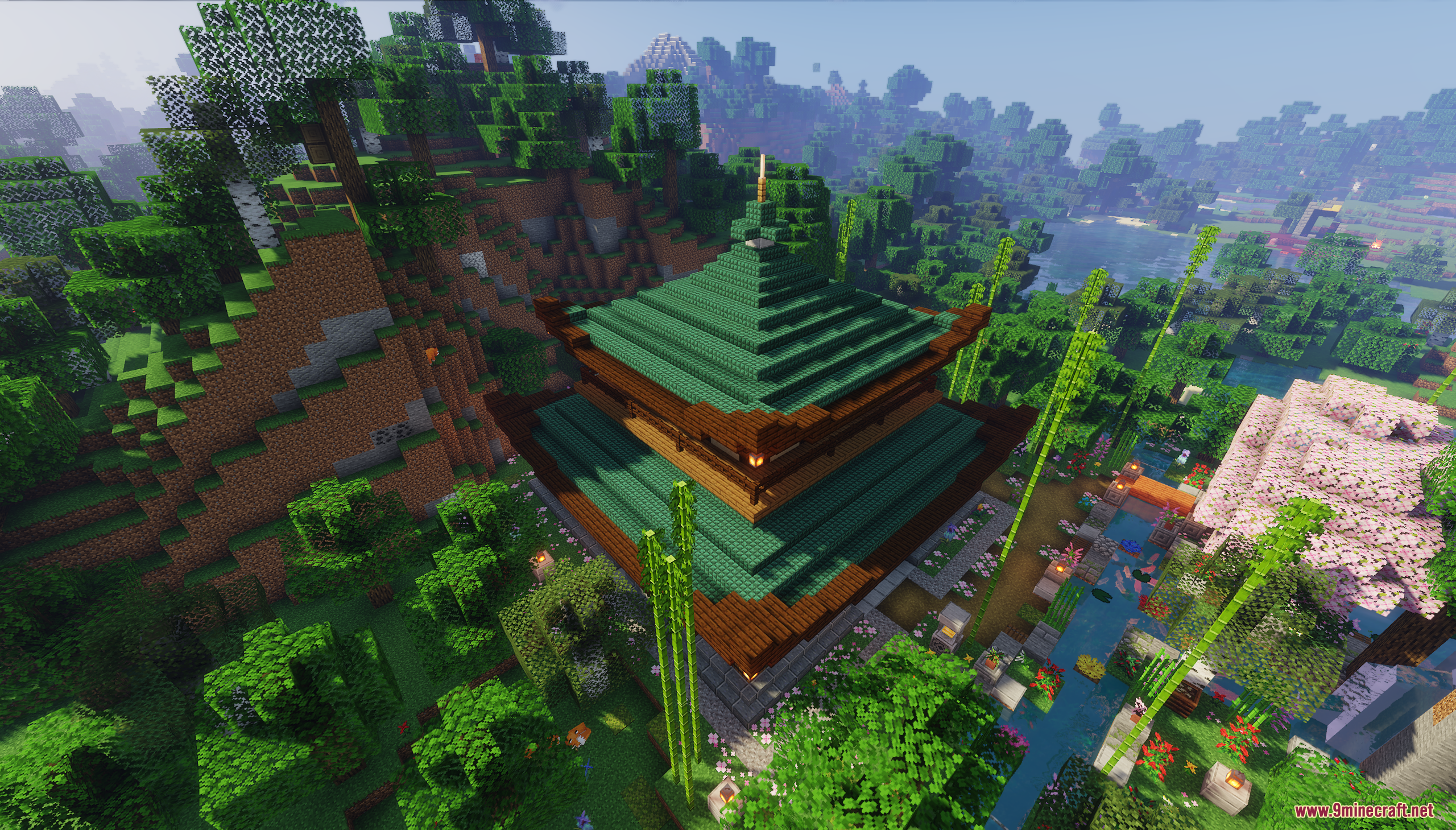 Aerial view of the Traditional Japanese House Map with a green roof