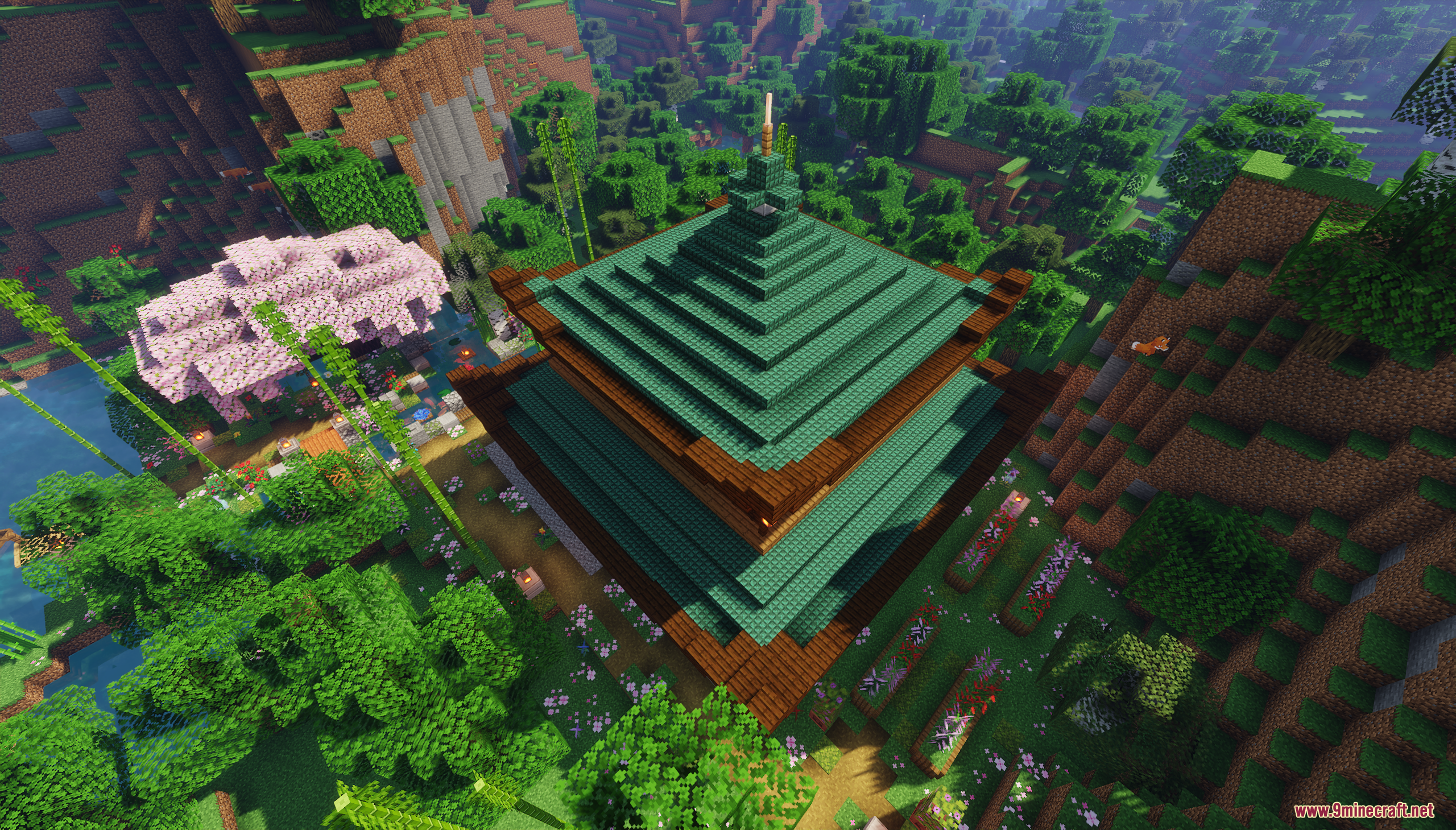Aerial view of the Traditional Japanese House Map with a green roof
