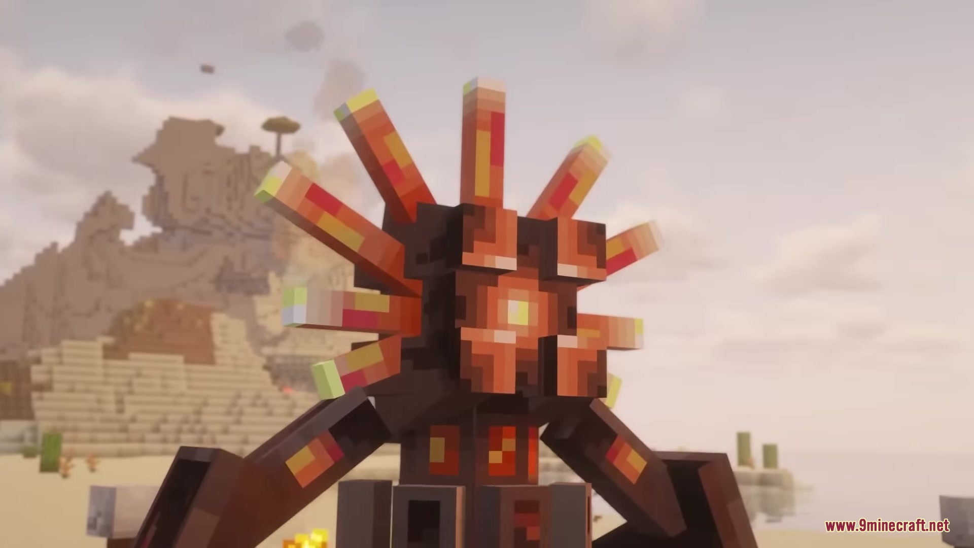 Trial Guardians Mod Screenshot 1 Close up of the Guardian of the Phoenix boss with glowing orange spikes