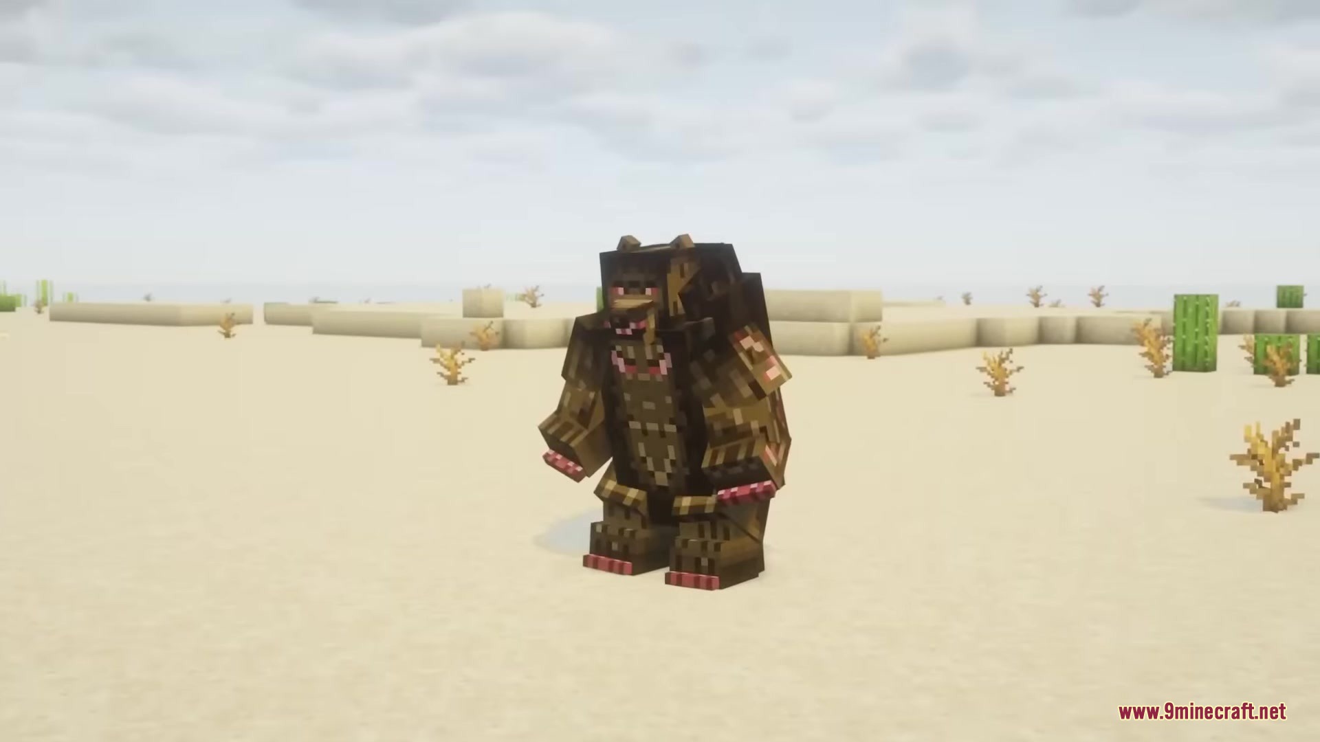 Trial Guardians Mod Screenshot 3 The Guardian of the Minotaur boss stands in a desert biome in Minecraft