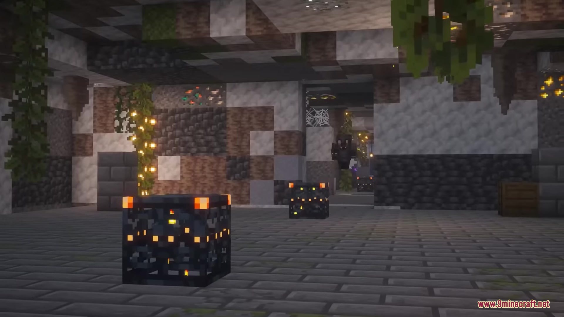 Trial Guardians Mod Screenshot 4 A procedurally generated dungeon with mob spawners and stone brick floors and walls