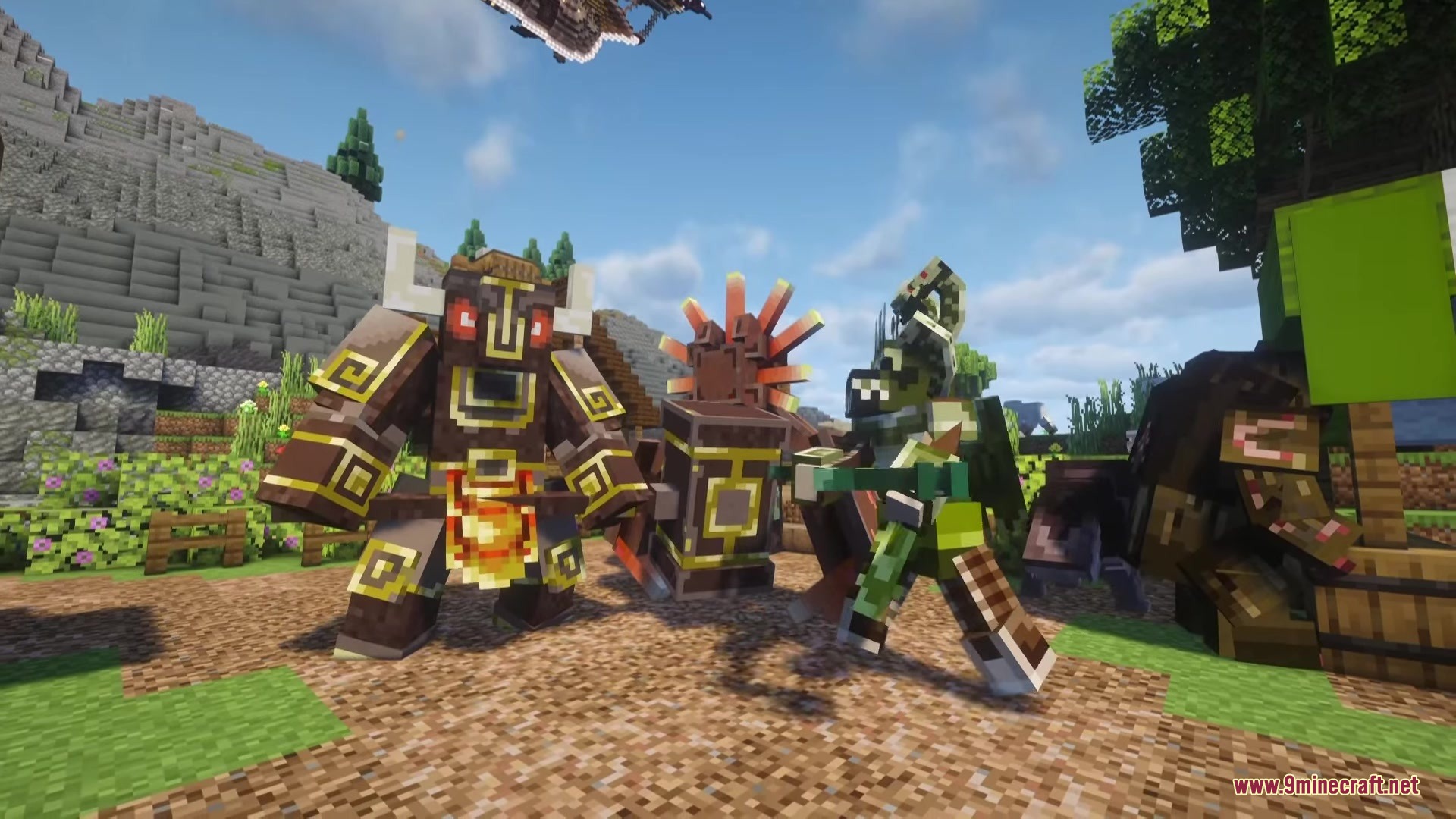 Trial Guardians Mod Screenshot 8 The Guardian of the Minotaur and other bosses posing on a dirt path