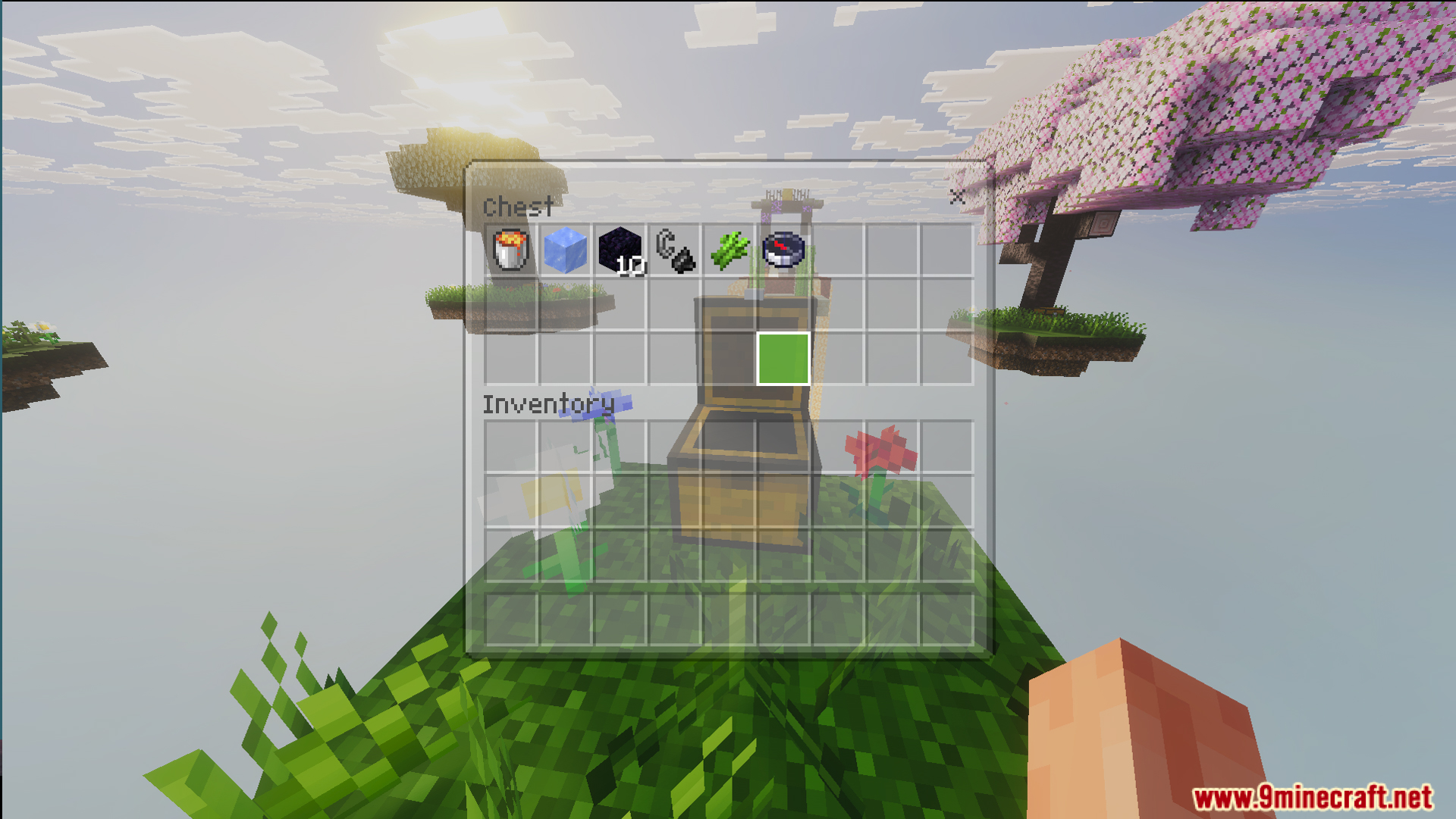 Ultimate Skyblock Adventure Map Screenshot 1 Opening a chest containing essential resources for the Ultimate Skyblock Adventure Map