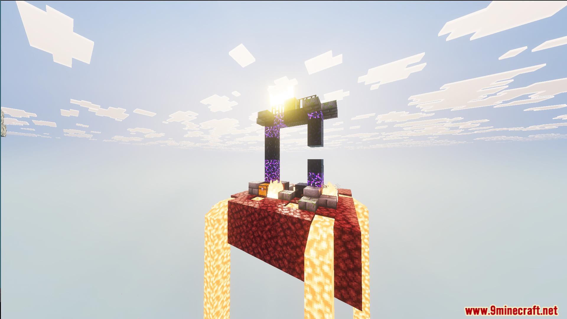 Ultimate Skyblock Adventure Map Screenshot 6 Ruined nether portal on a floating netherrack island with falling lava streams
