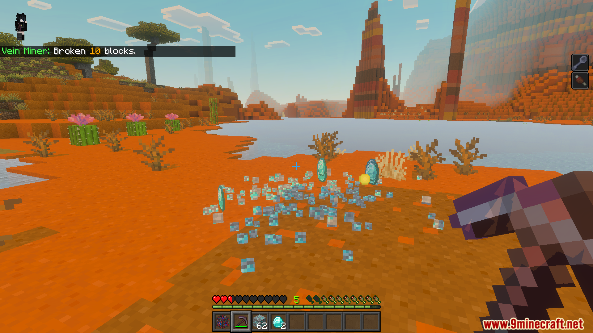 Ultimate Veinminer Addon displays a message after breaking multiple blocks at once