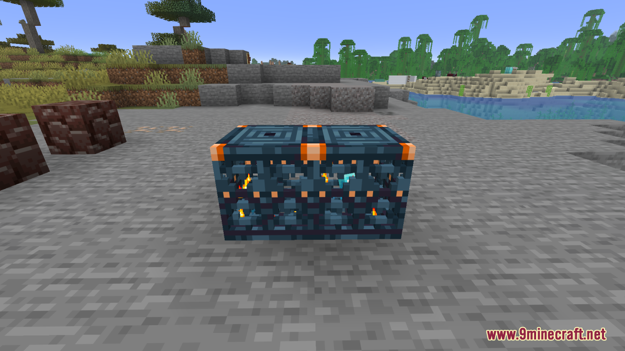 Two trial spawners with 3D models placed on a stone floor