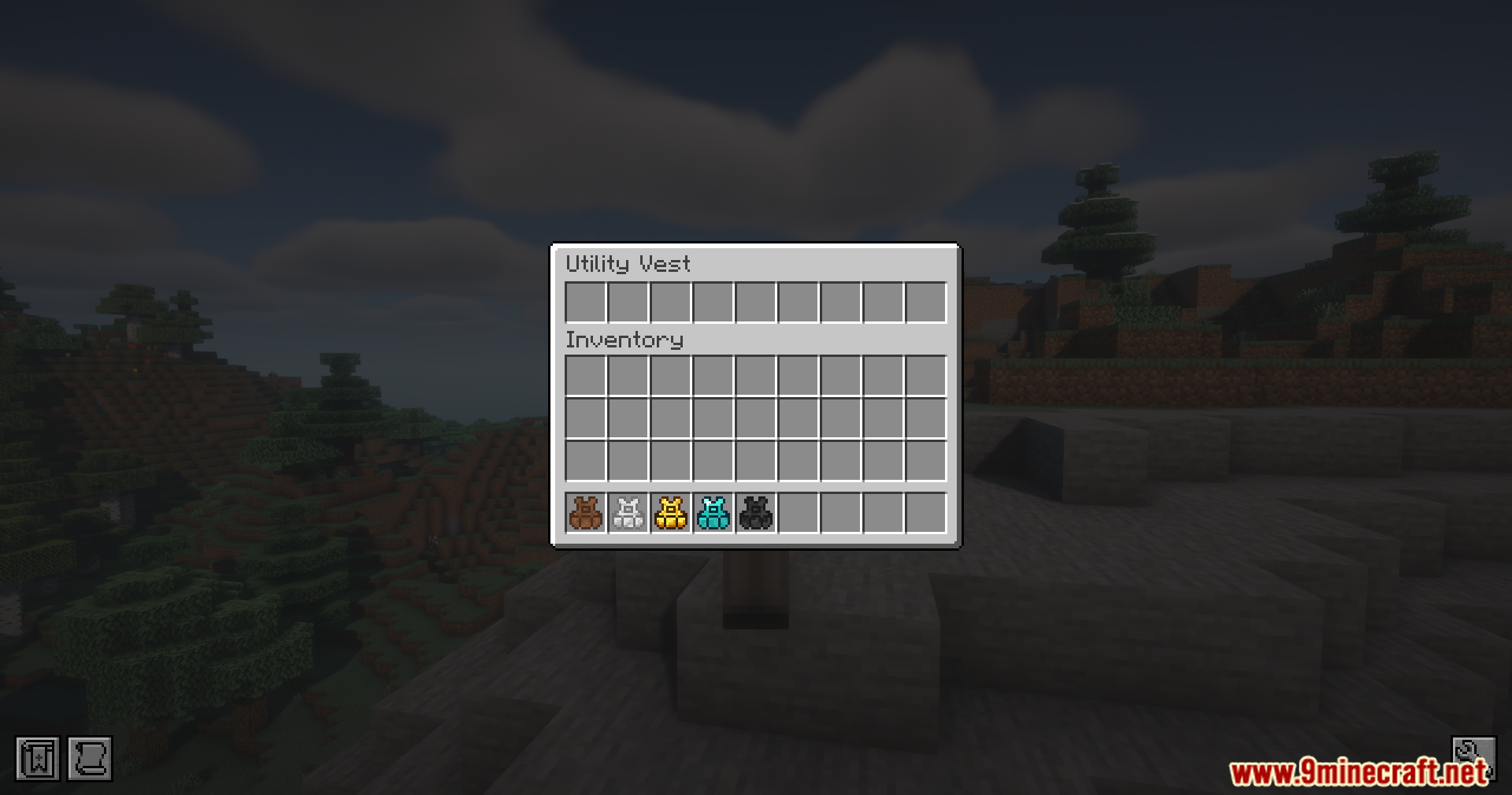 Utility Vest Mod Screenshot 10 The inventory interface displaying five different tiers of wearable utility vest items